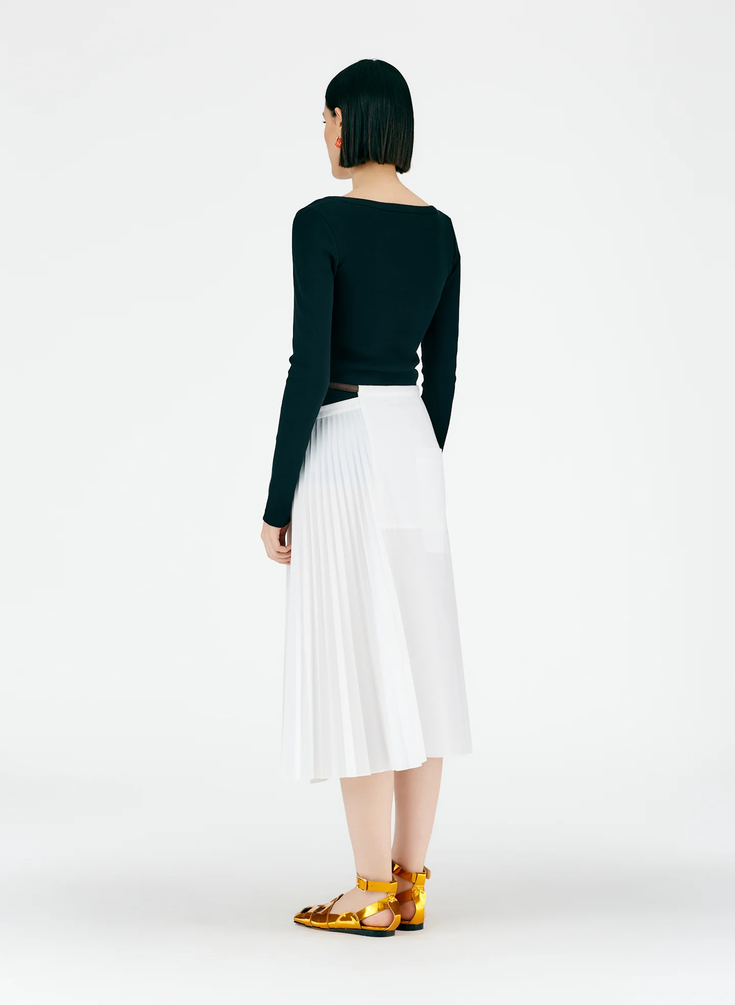 Pleated Cotton Leather Wrap Skirt - Image 4