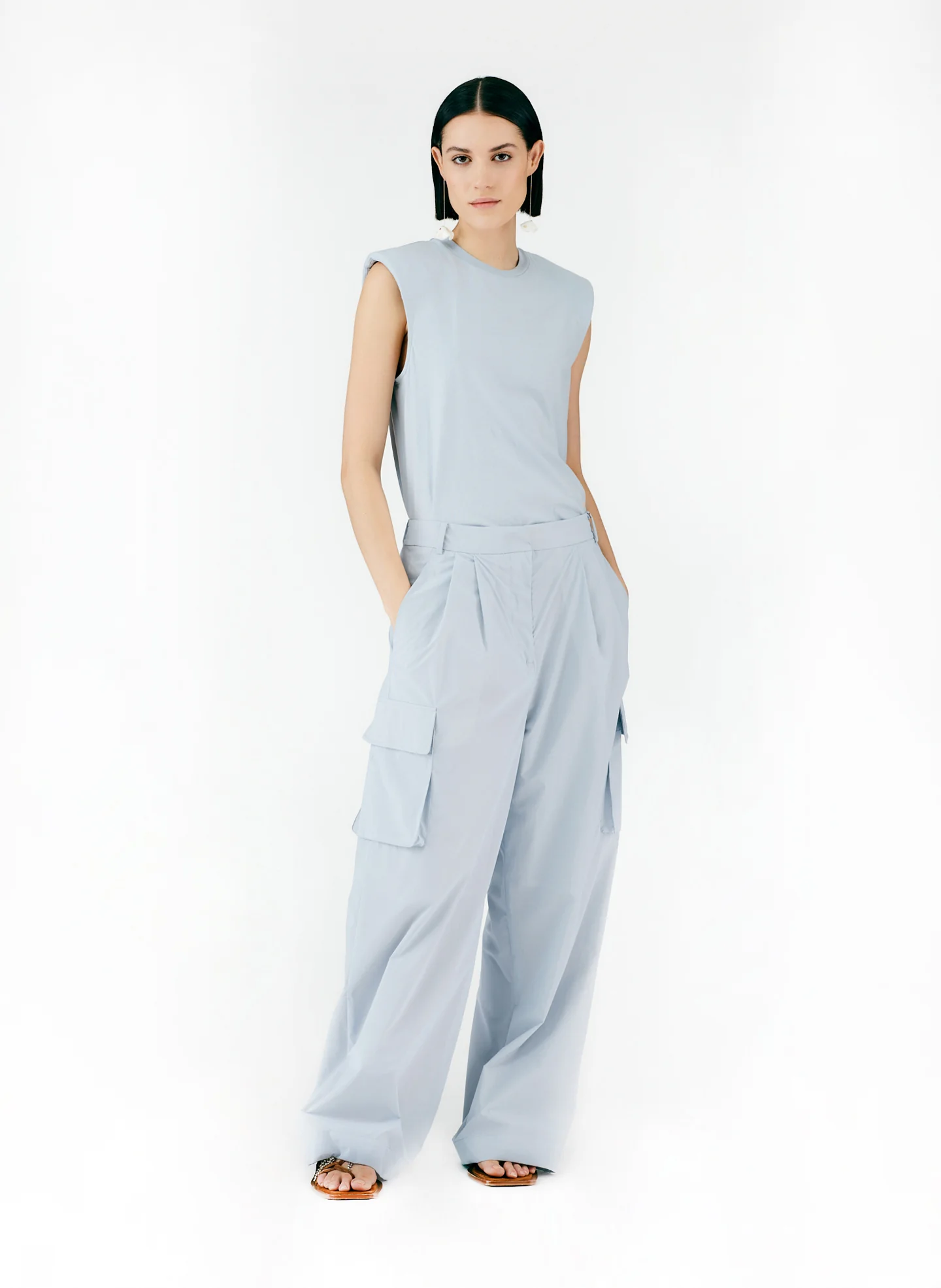 Powder Nylon Pleated Cargo Stella Pant