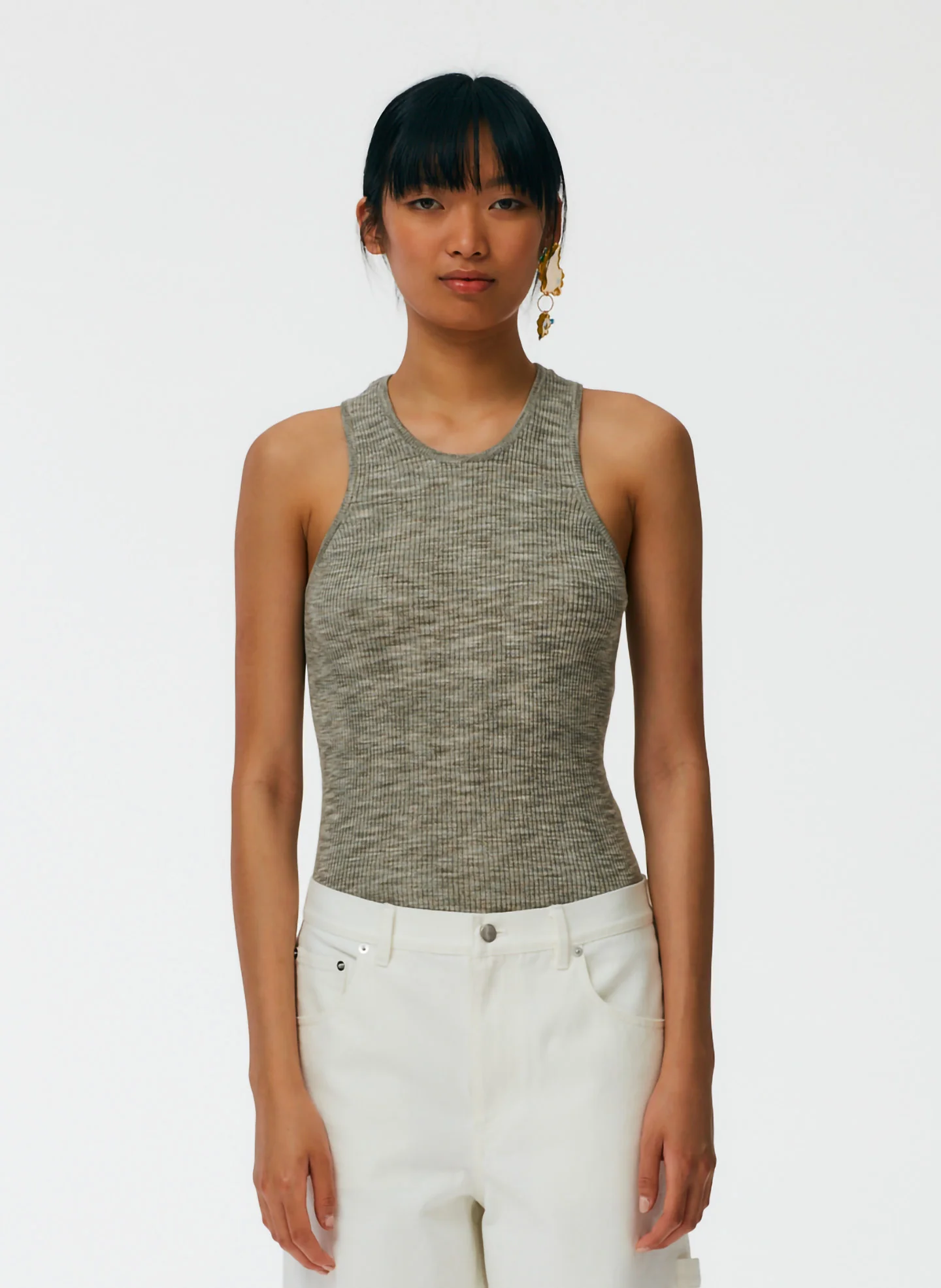 Printed Combed Cotton Ribbed Sweater Tank