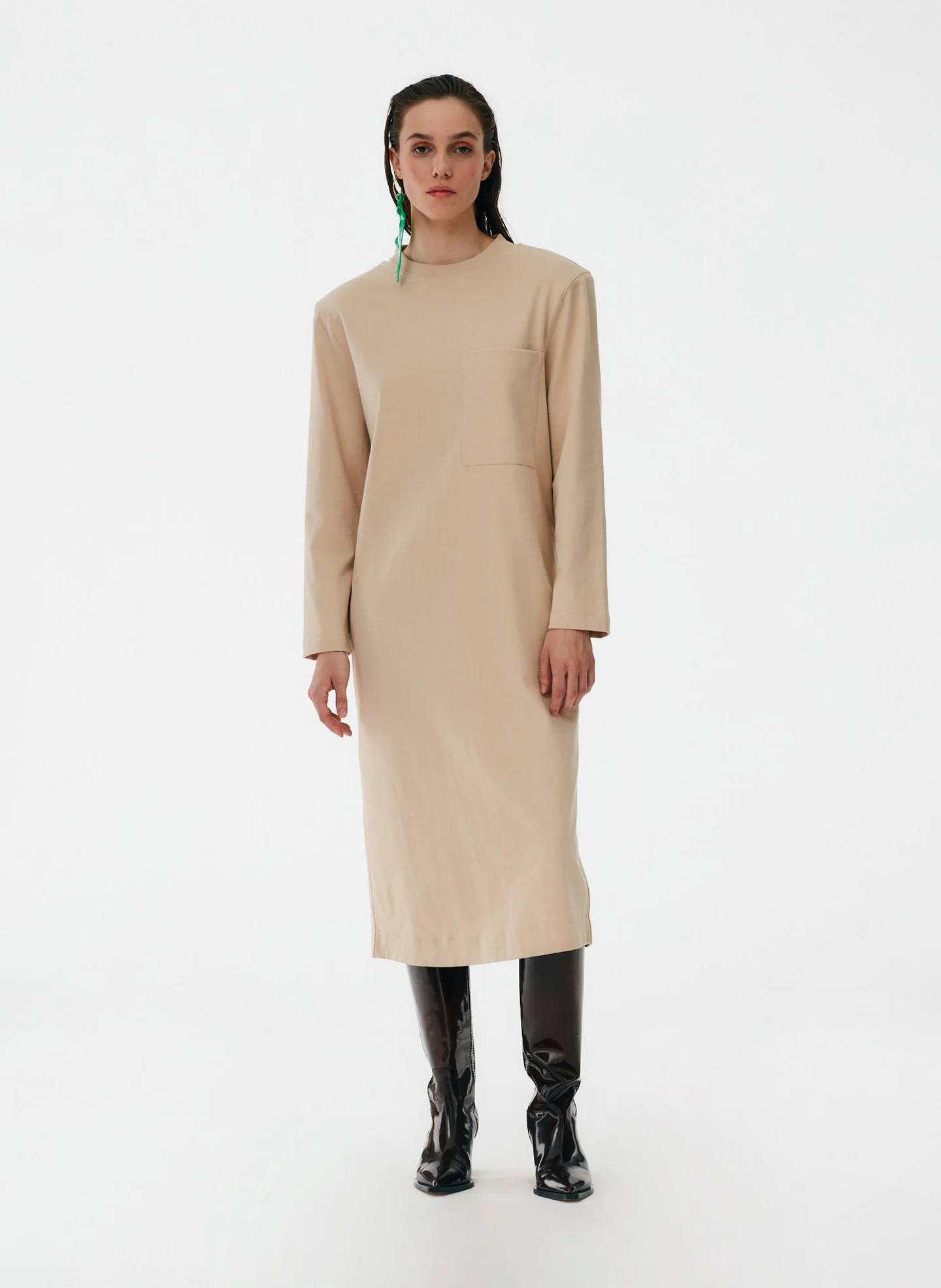 Punto Milano Long Sleeve Shoulder Pad T-Shirt Dress - Image 11