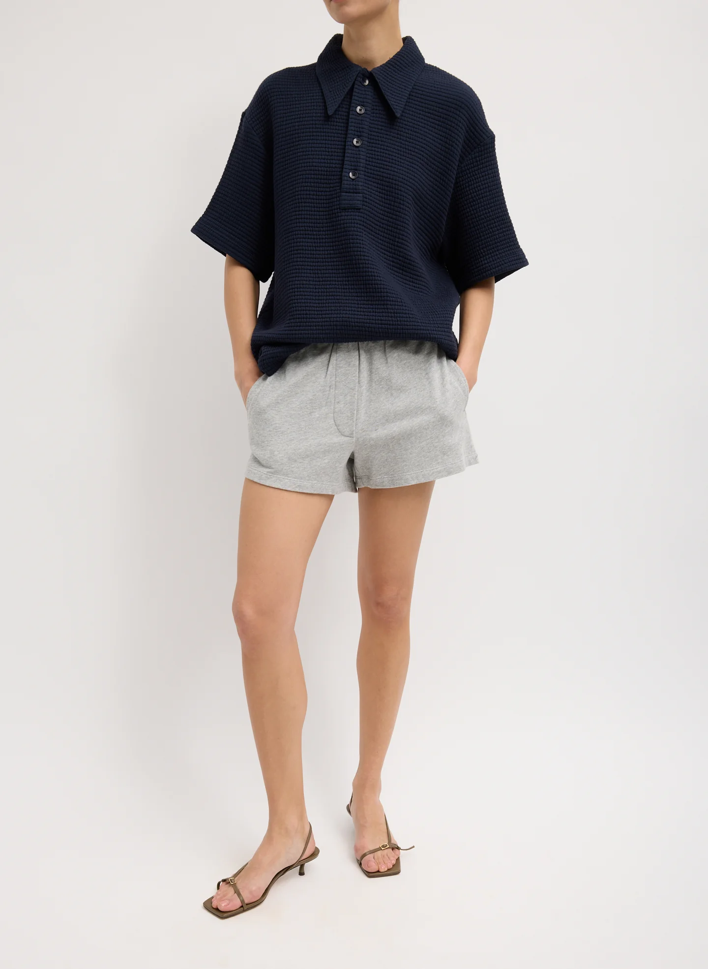 Quilted Waffle Polo Tunic Top - Image 2