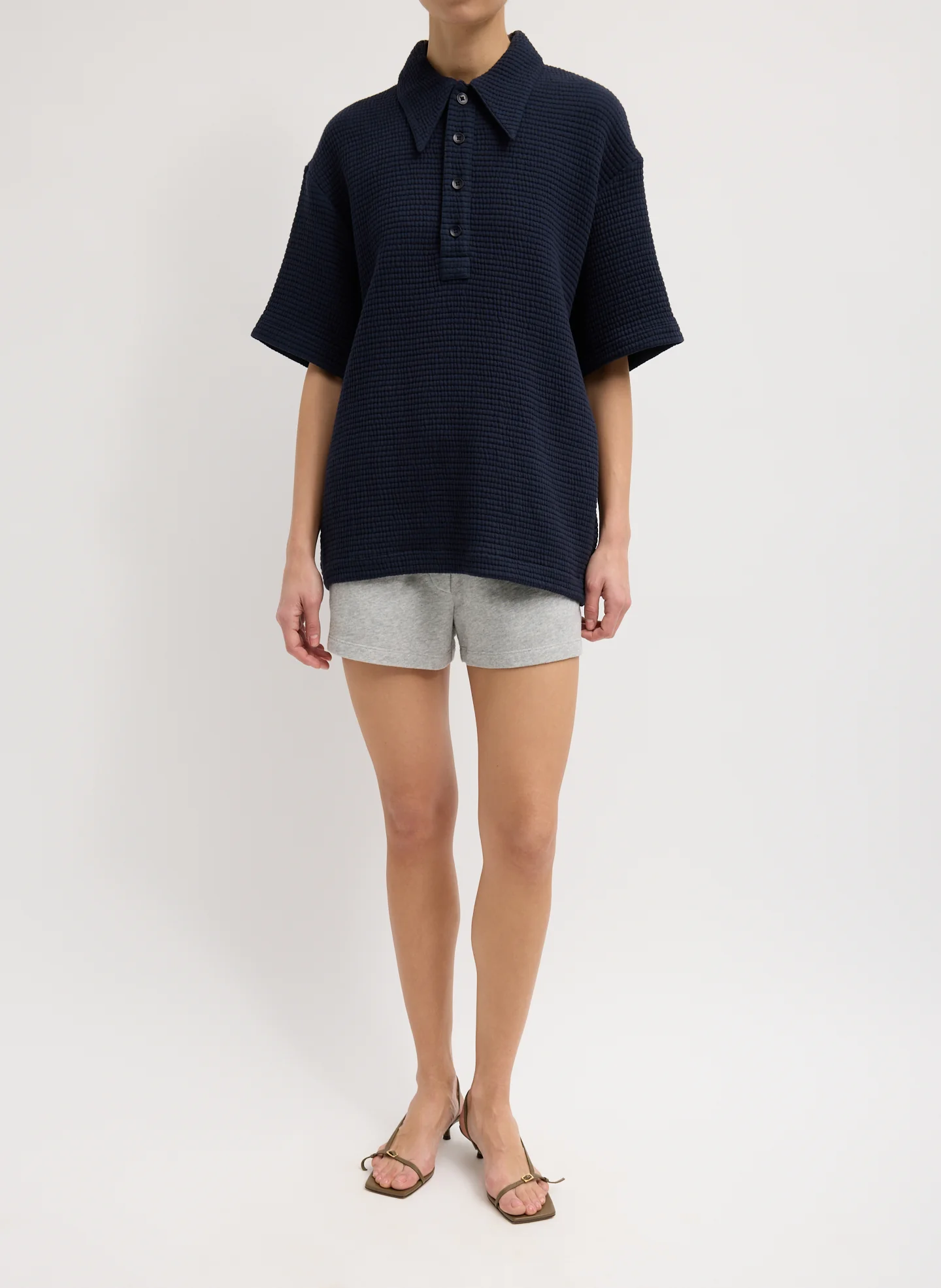 Quilted Waffle Polo Tunic Top - Image 3