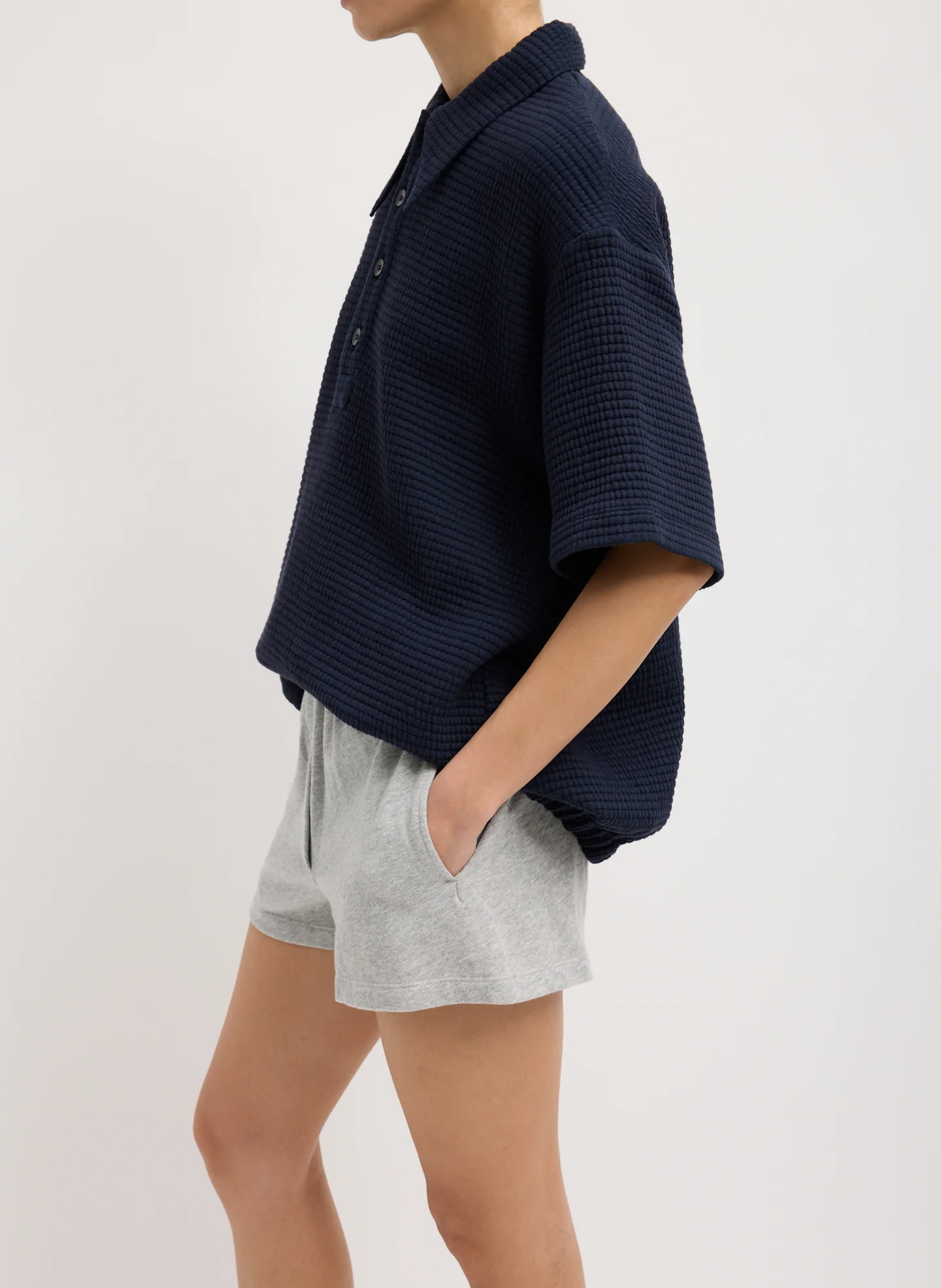 Quilted Waffle Polo Tunic Top - Image 4