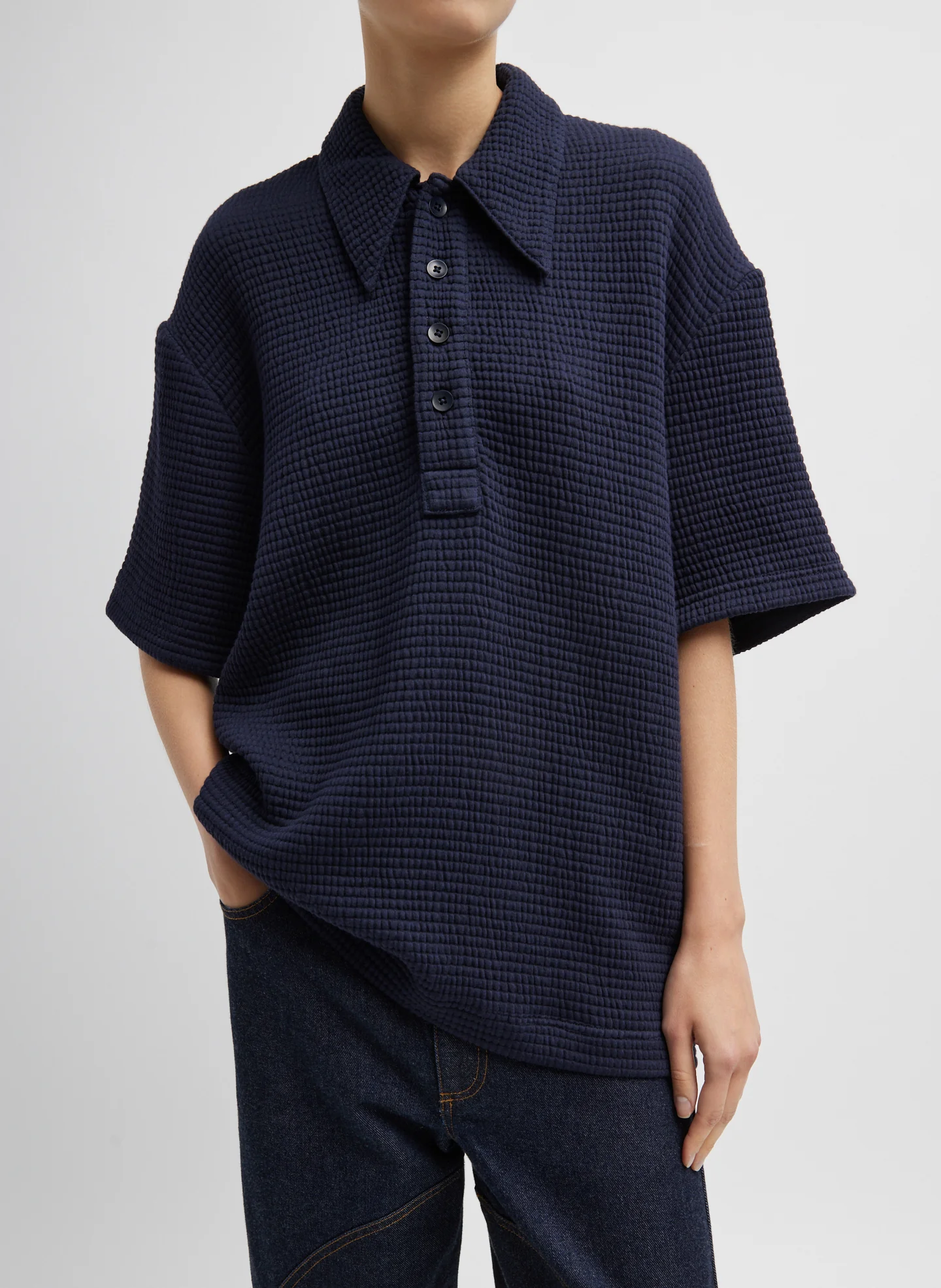 Quilted Waffle Polo Tunic Top - Image 6