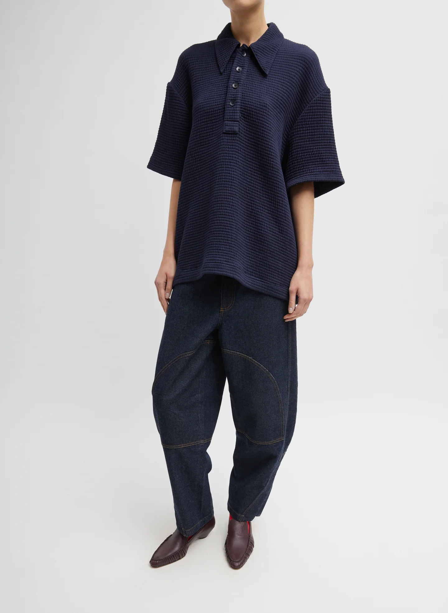 Quilted Waffle Polo Tunic Top - Image 7