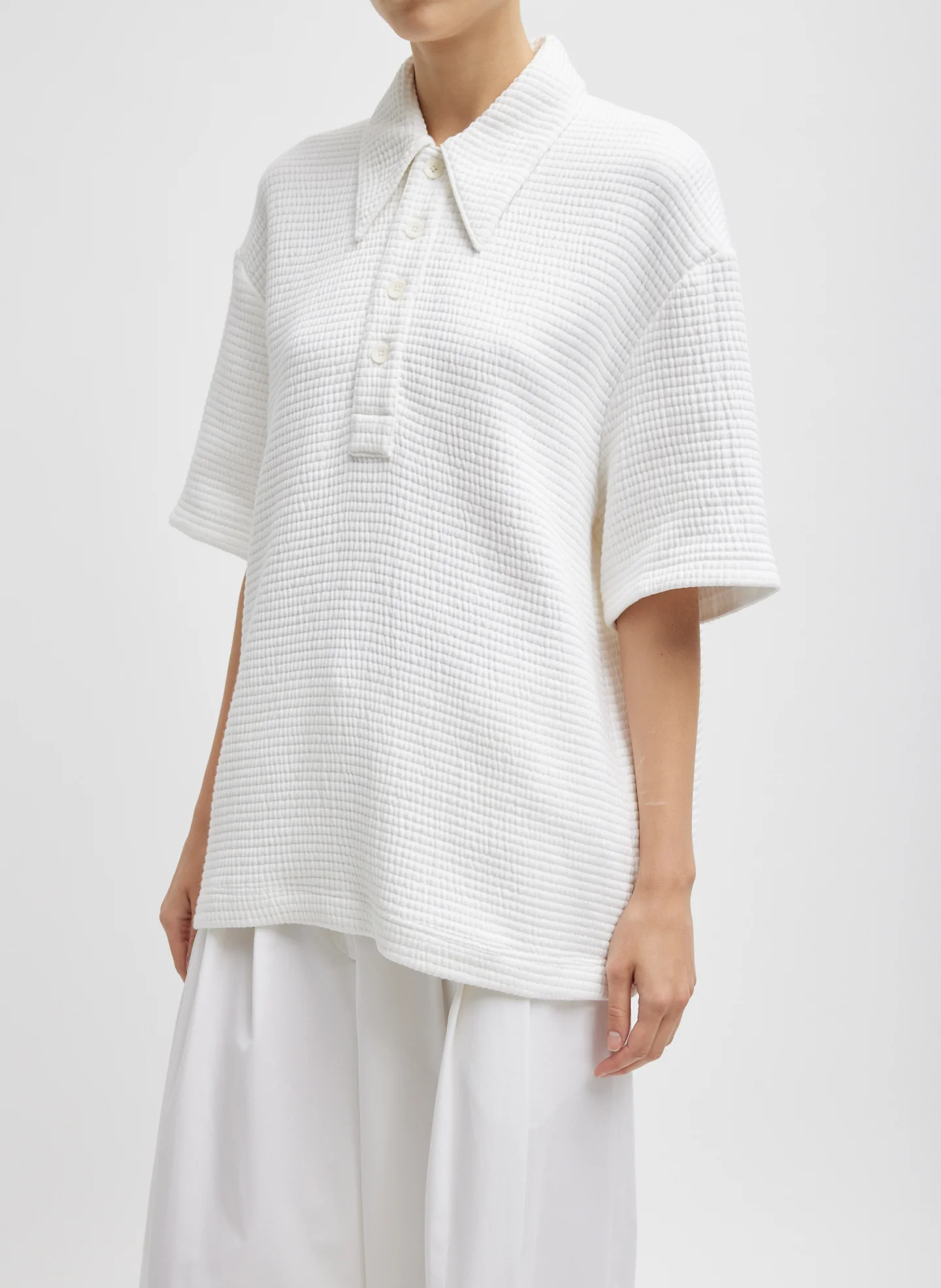 Quilted Waffle Polo Tunic Top