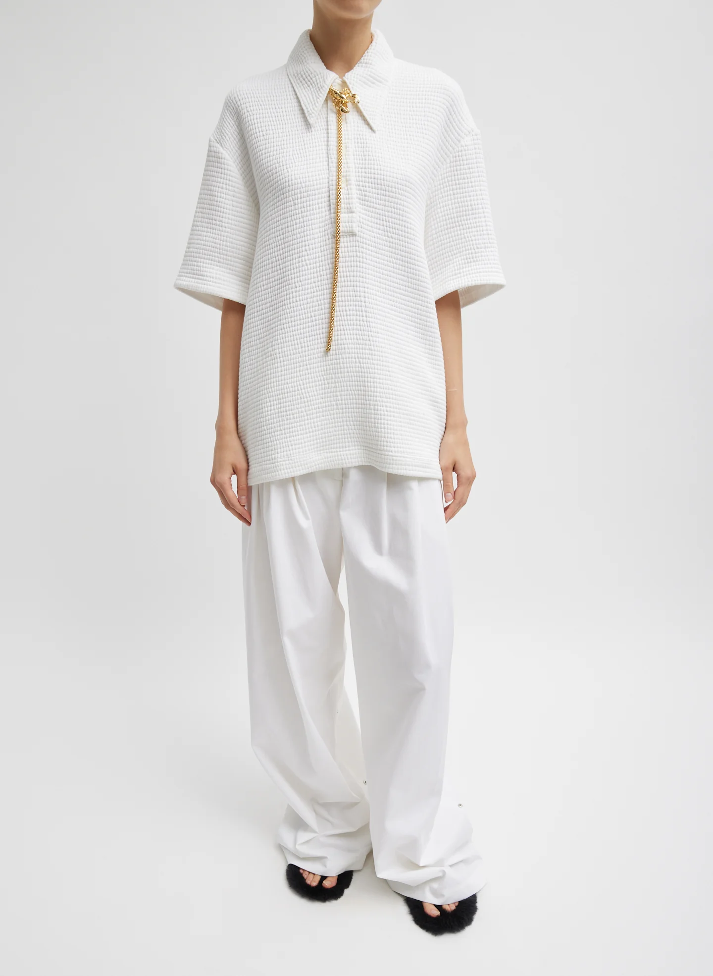 Quilted Waffle Polo Tunic Top - Image 3