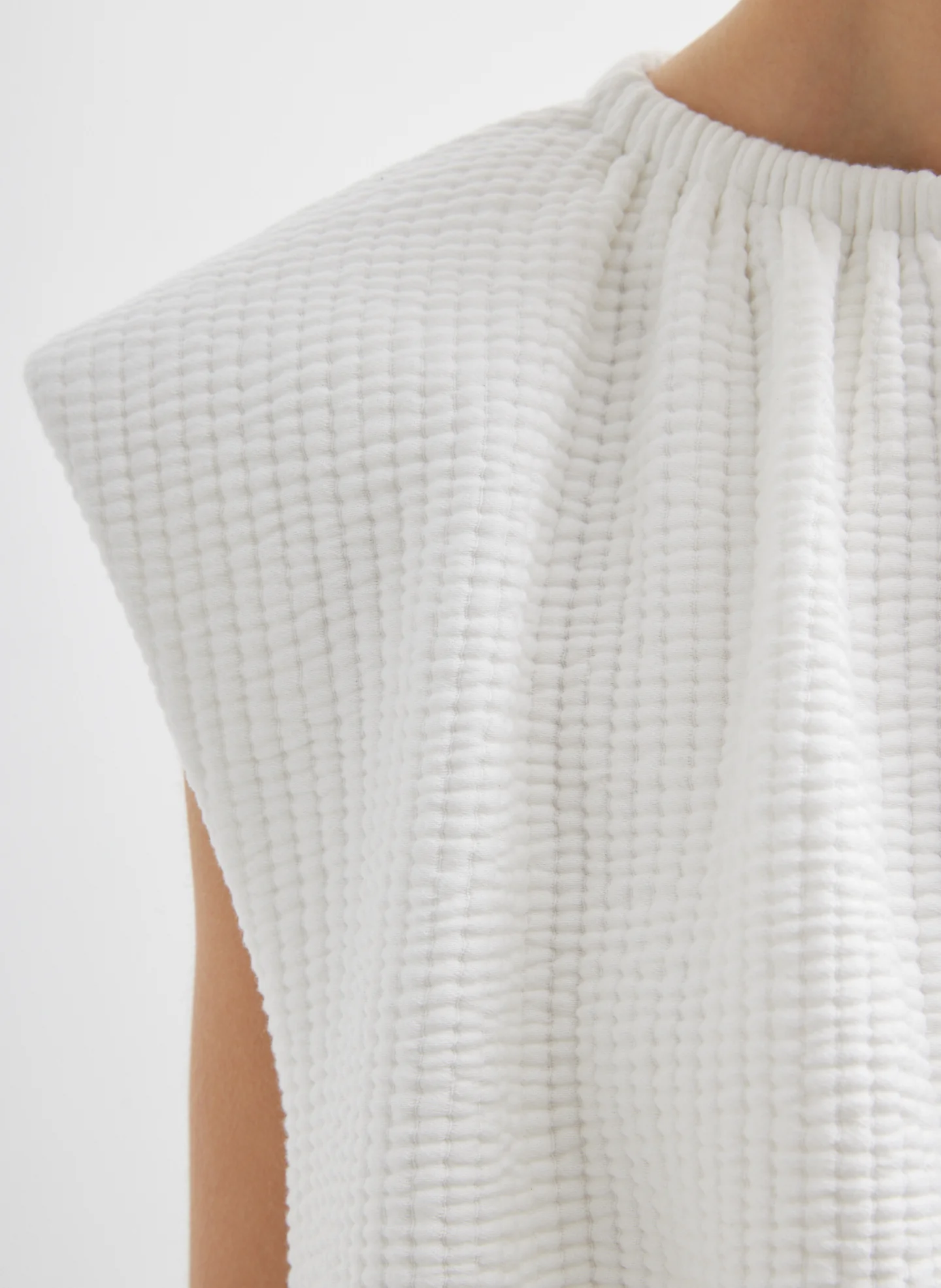 Quilted Waffle Shirred Neck Top - Image 2
