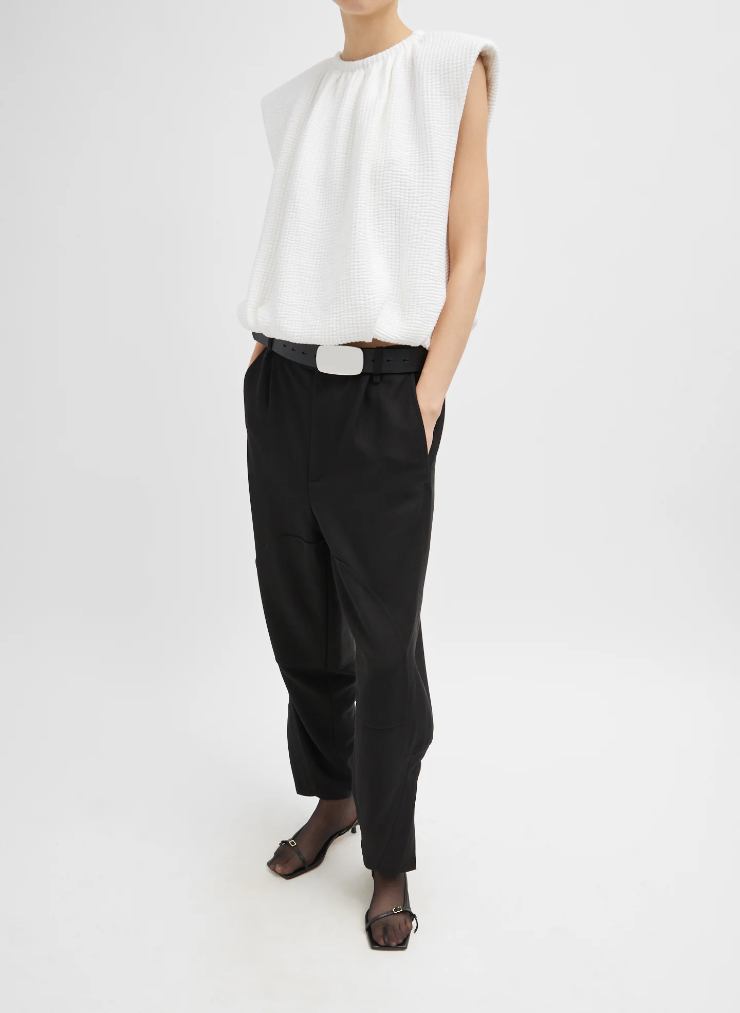 Quilted Waffle Shirred Neck Top - Image 3