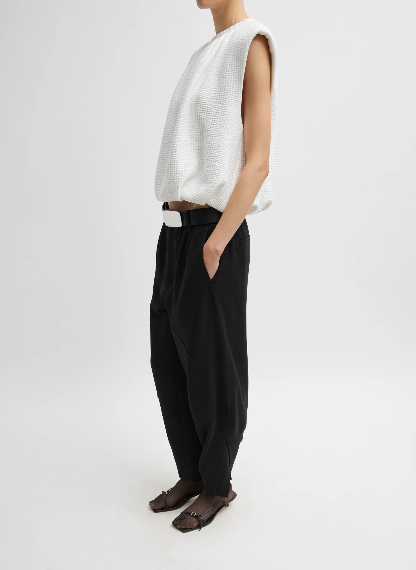 Quilted Waffle Shirred Neck Top - Image 4