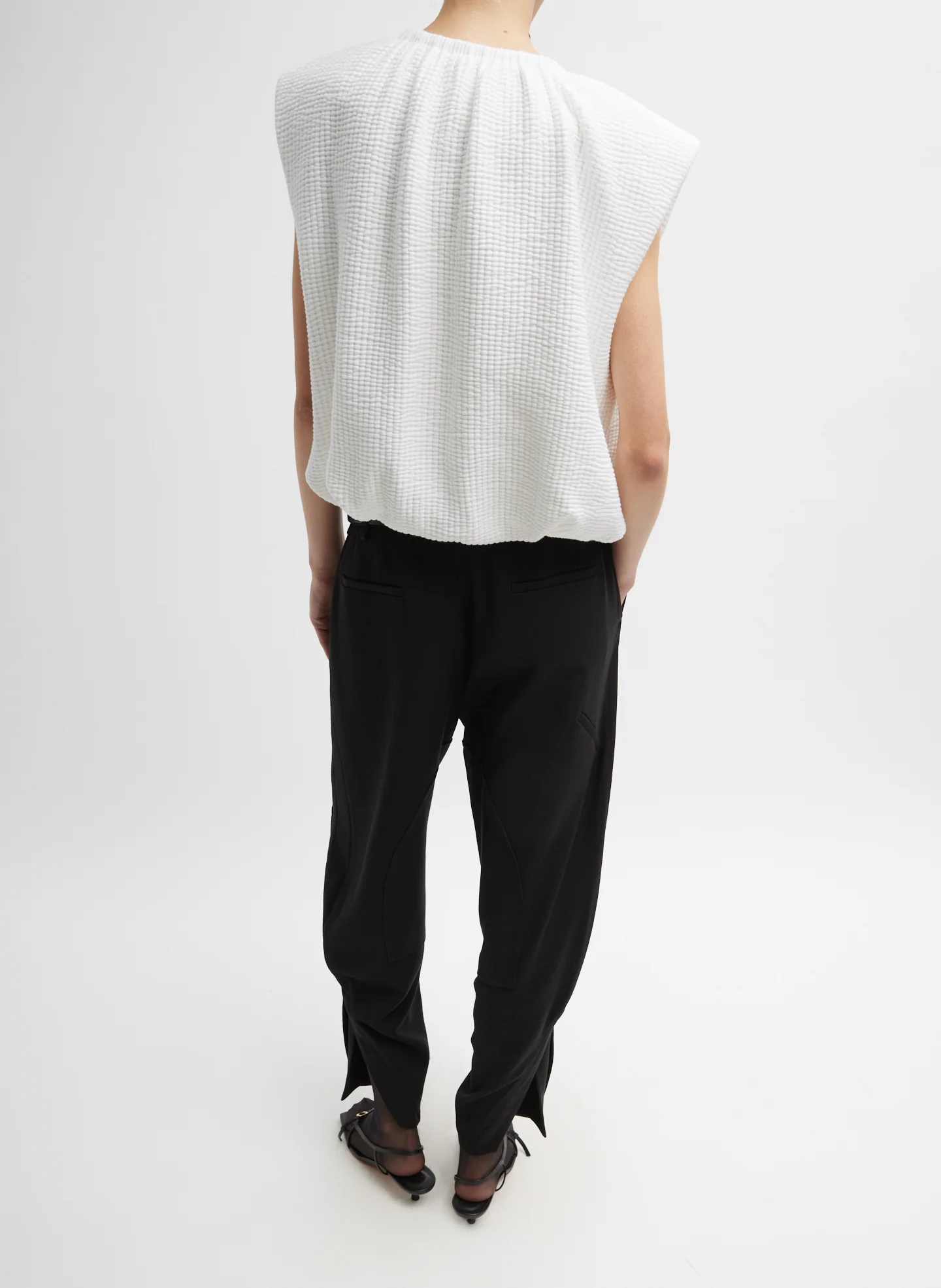 Quilted Waffle Shirred Neck Top - Image 5