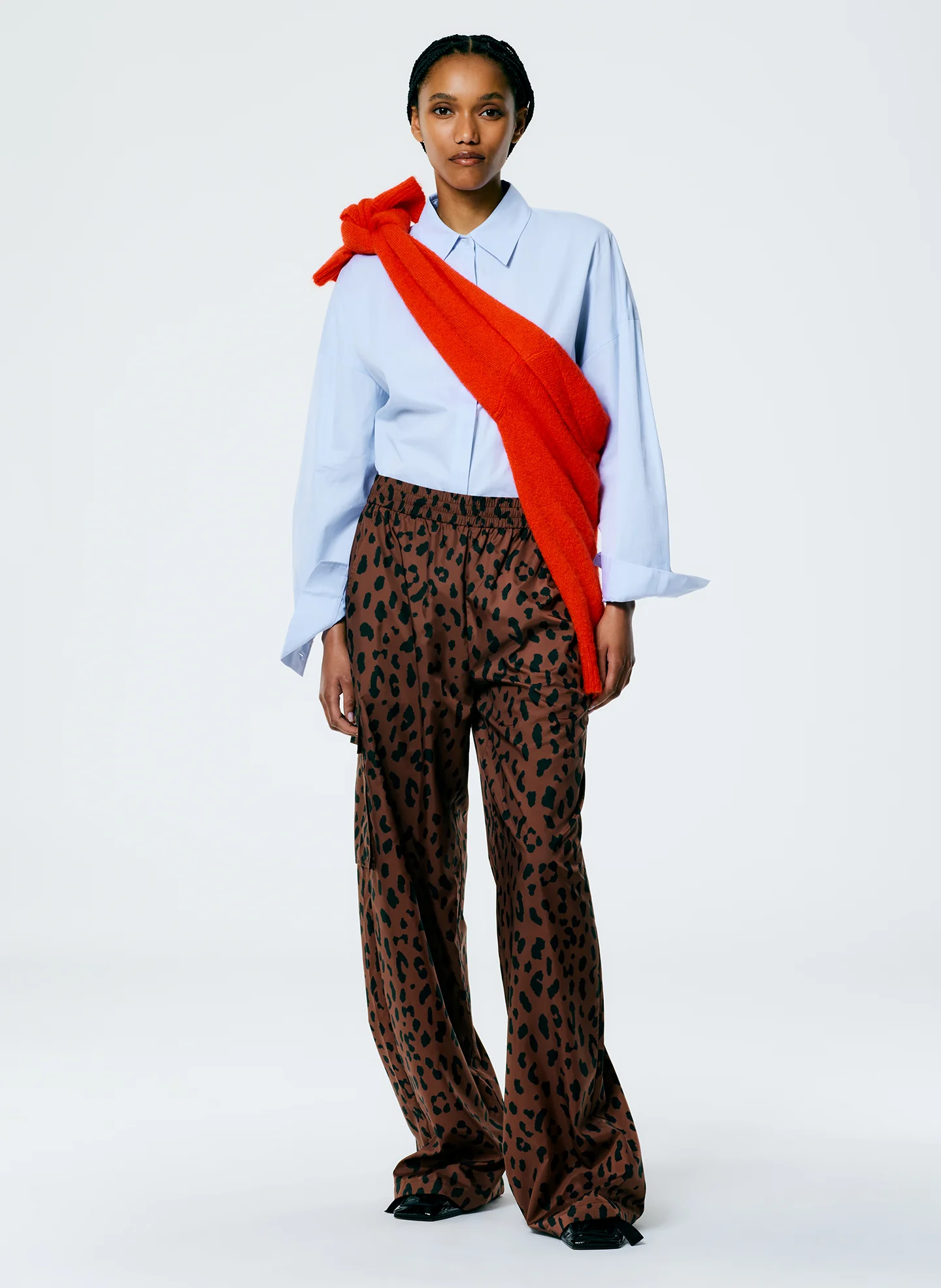 Recycled Sporty Nylon Cheetah Wide Leg Pull On Pant