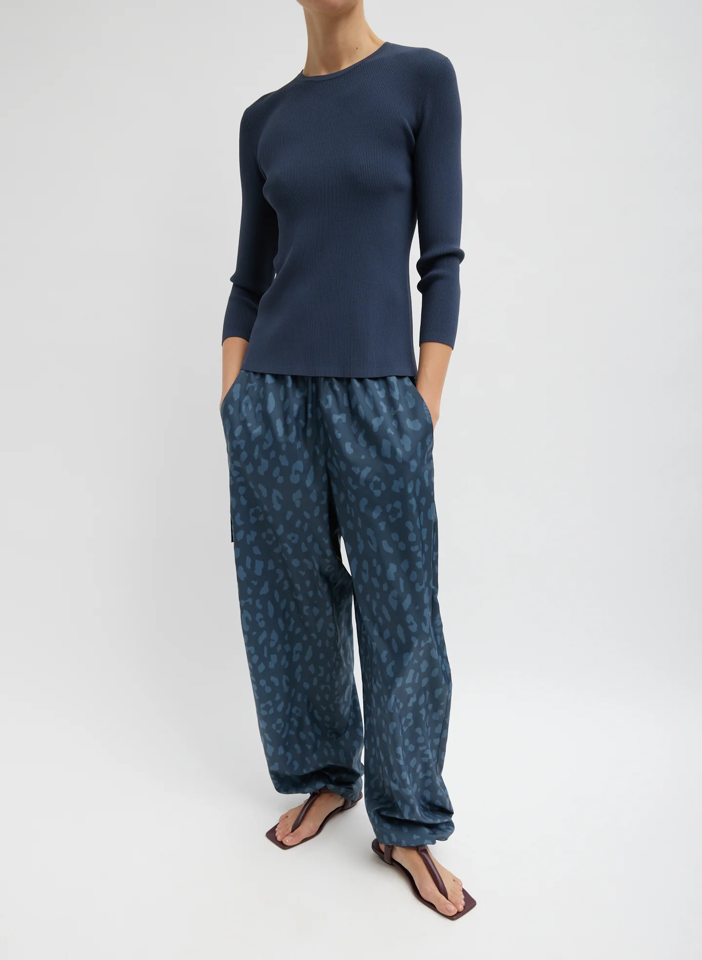 Recycled Sporty Nylon Cheetah Wide Leg Pull On Pant