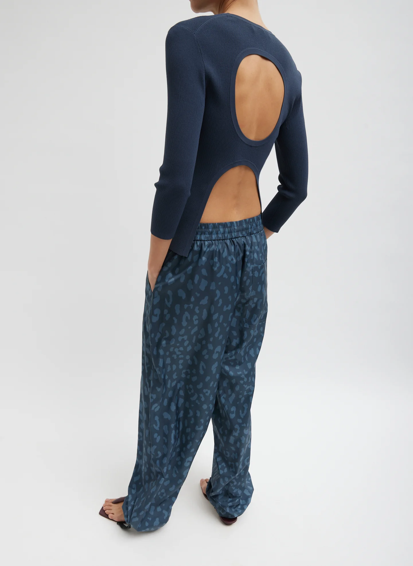 Recycled Sporty Nylon Cheetah Wide Leg Pull On Pant - Image 3