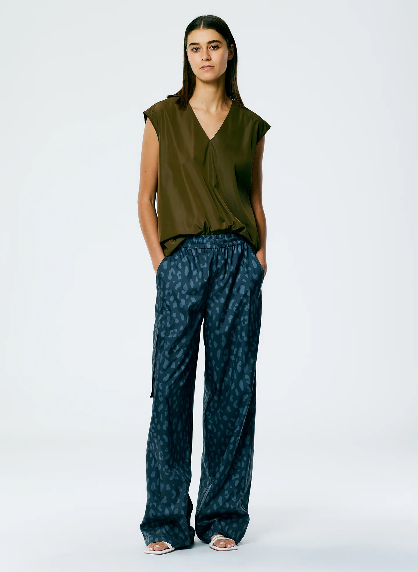 Recycled Sporty Nylon Cheetah Wide Leg Pull On Pant - Image 4