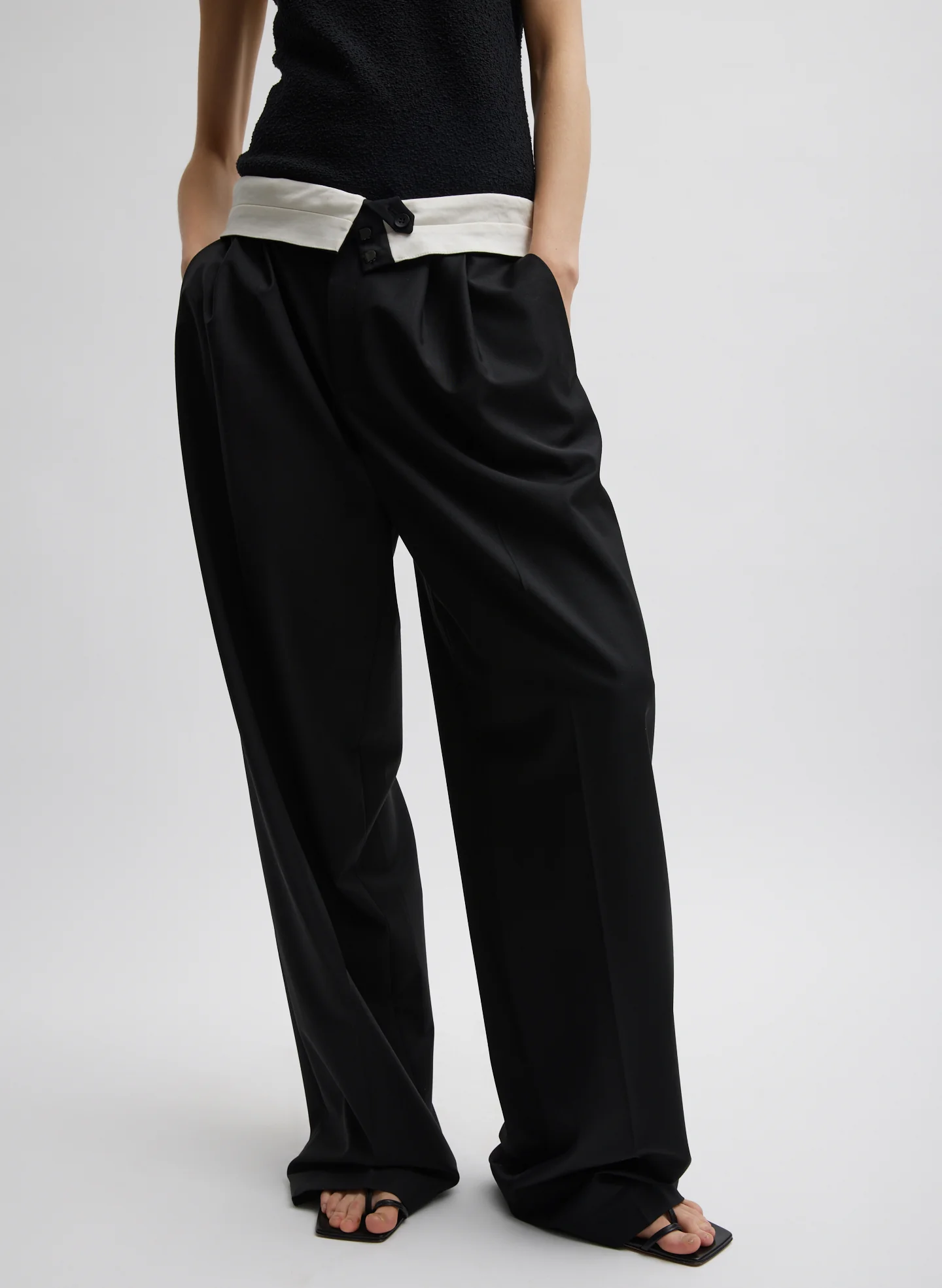 Recycled Tropical Wool Fold Over Pant