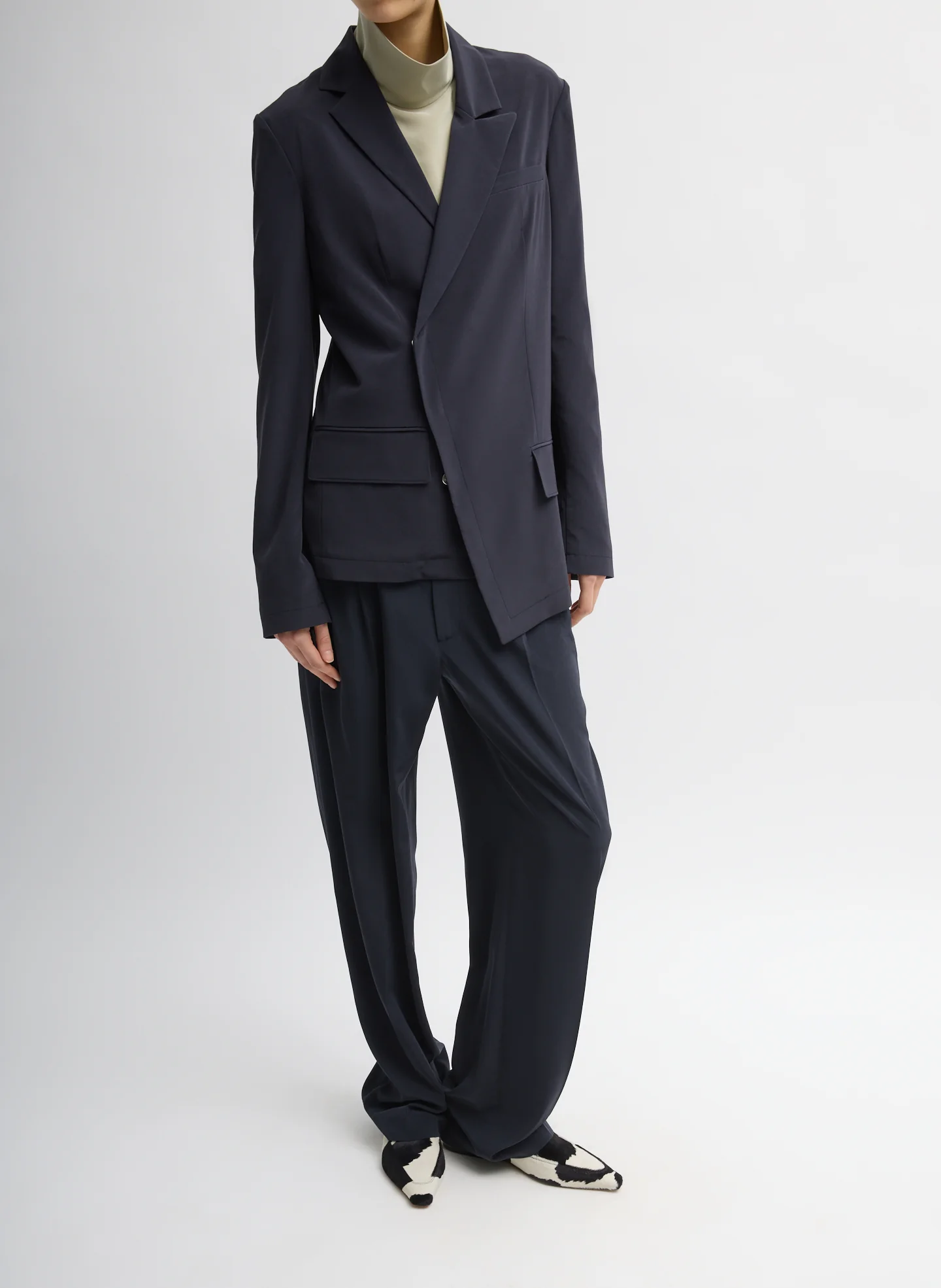 Relaxed Suiting Asymmetrical Wrap Blazer - Image 3