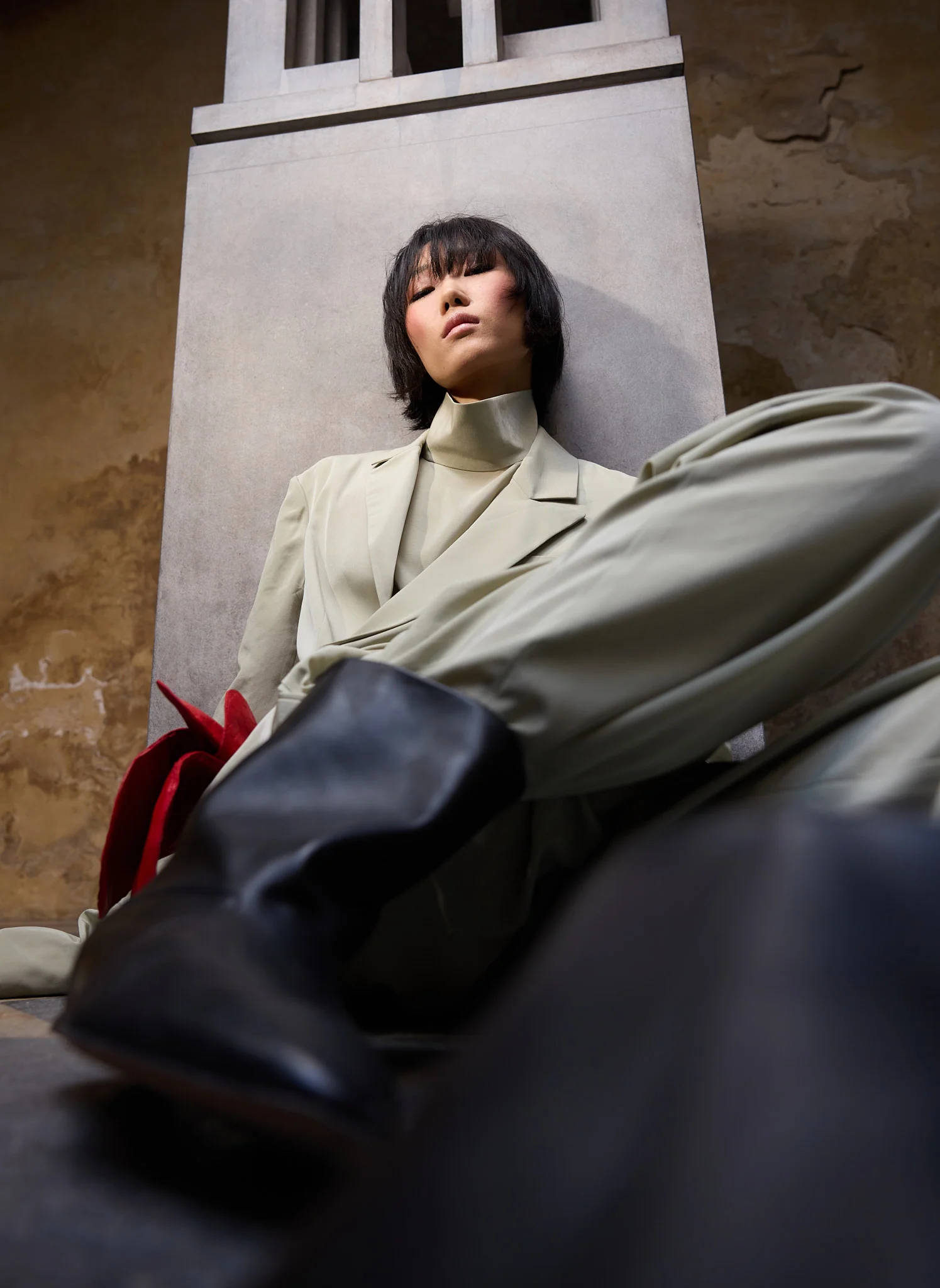 Relaxed Suiting Asymmetrical Wrap Blazer - Image 2