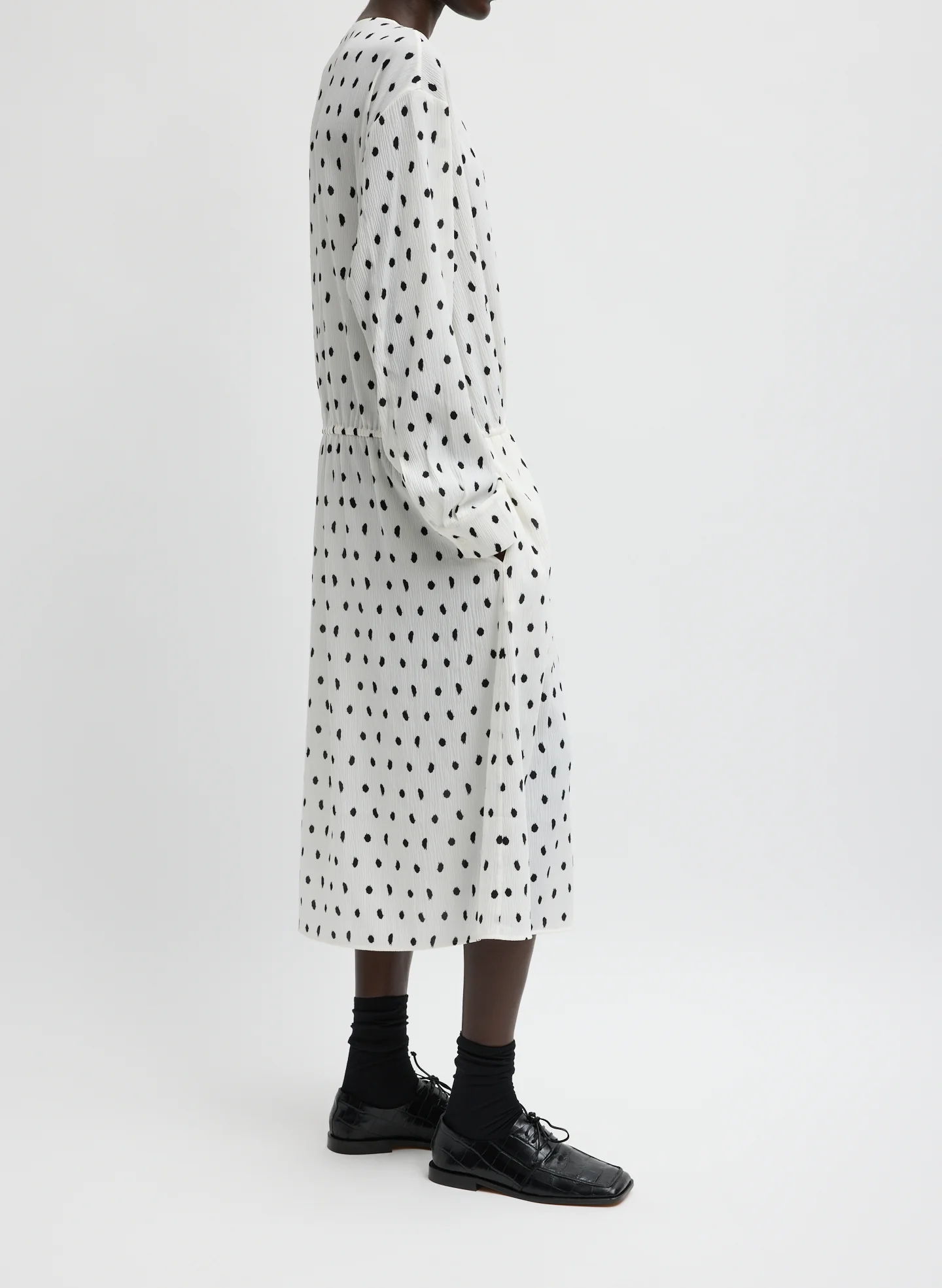 Scribble Dot Print Stretch Plisse Wrap Dress - Image 3