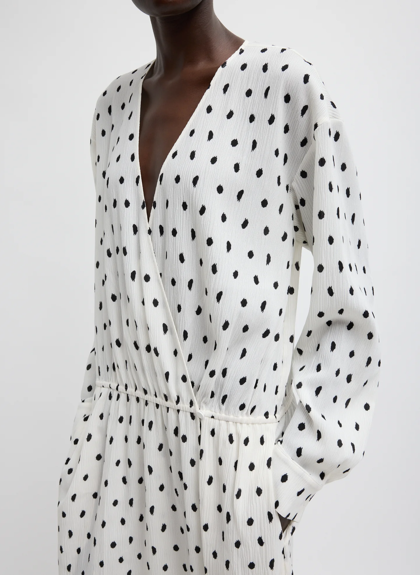 Scribble Dot Print Stretch Plisse Wrap Dress - Image 5