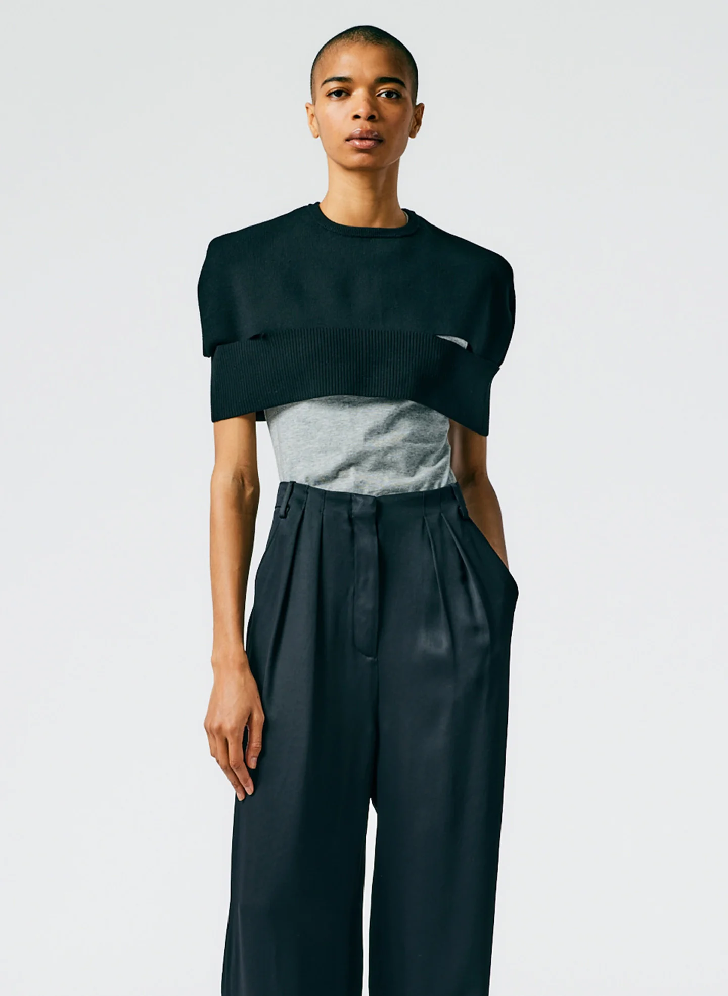 Sculpted Wool Sweater Cutout Cape