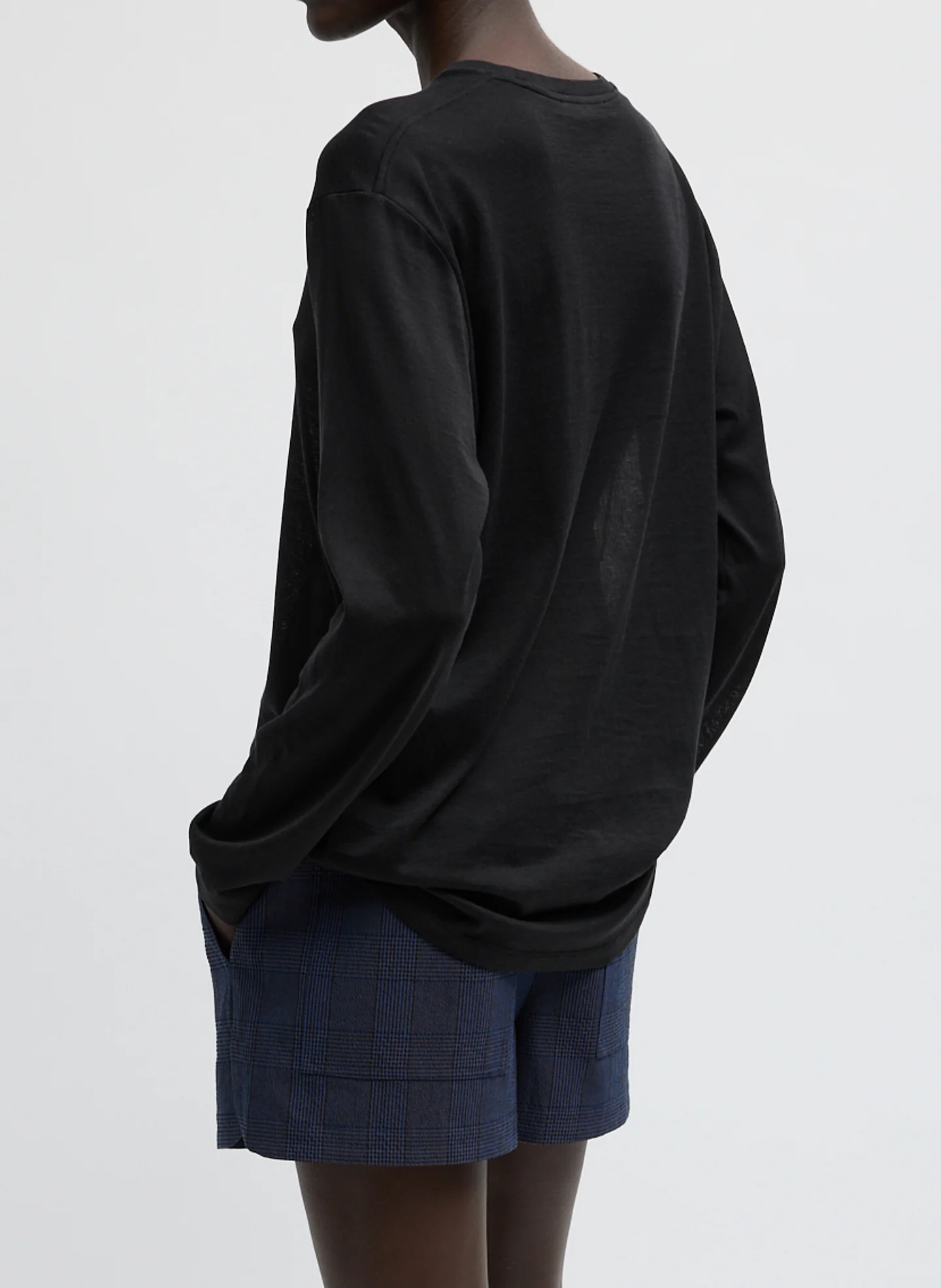 Sheer Crepe Knit Crewneck Unisex Long Sleeve T-Shirt - Image 3