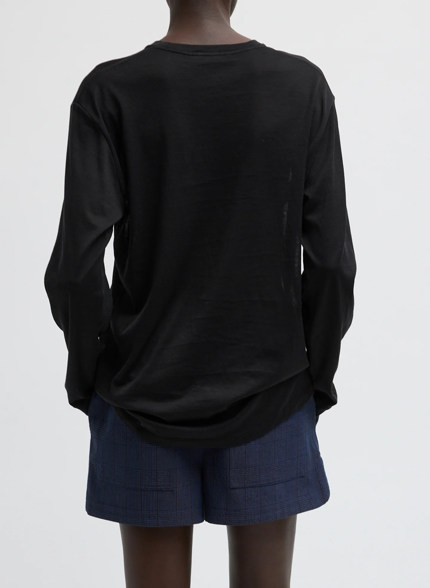 Sheer Crepe Knit Crewneck Unisex Long Sleeve T-Shirt - Image 4