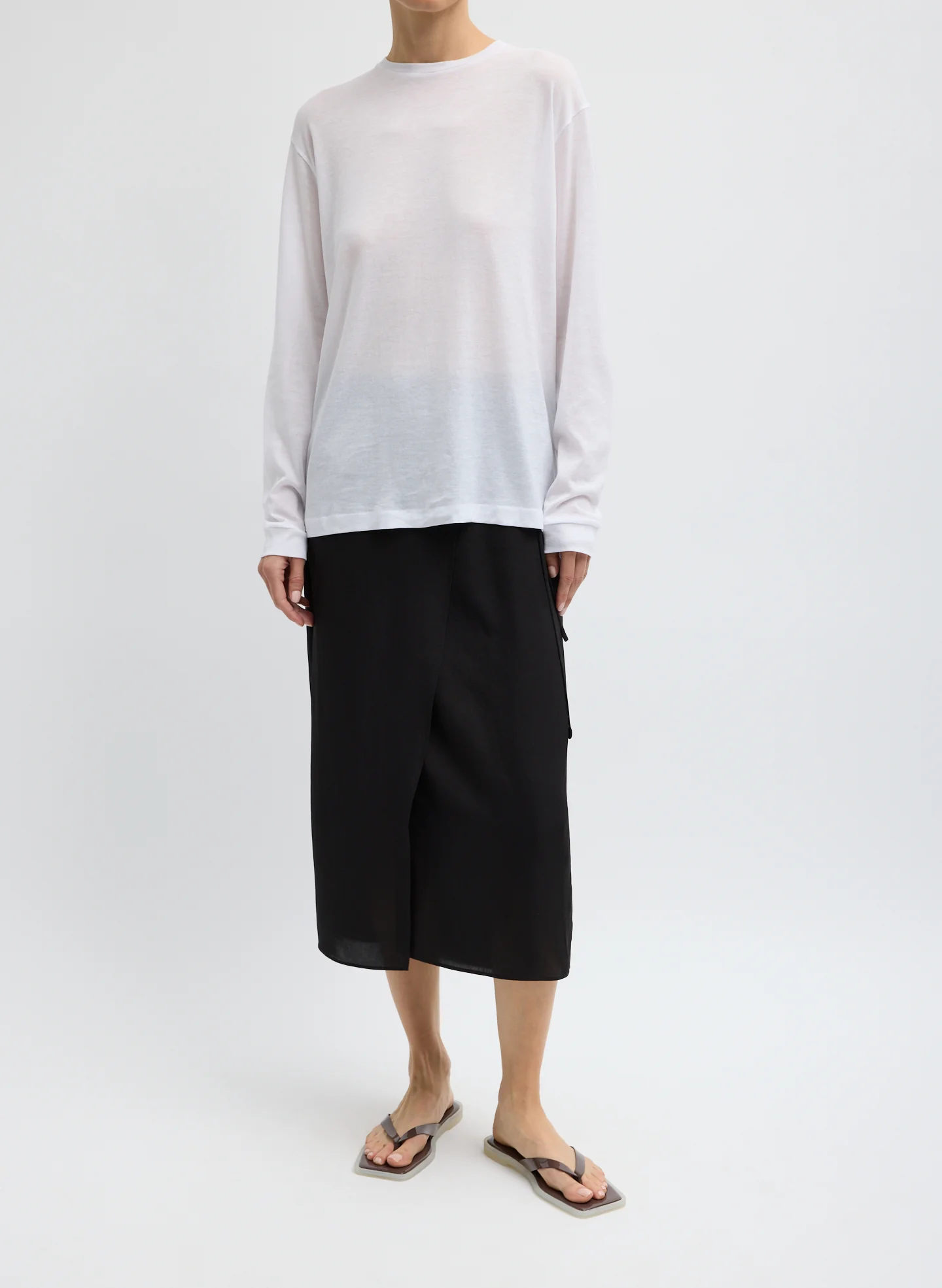 Sheer Crepe Knit Crewneck Unisex Long Sleeve T-Shirt - Image 4