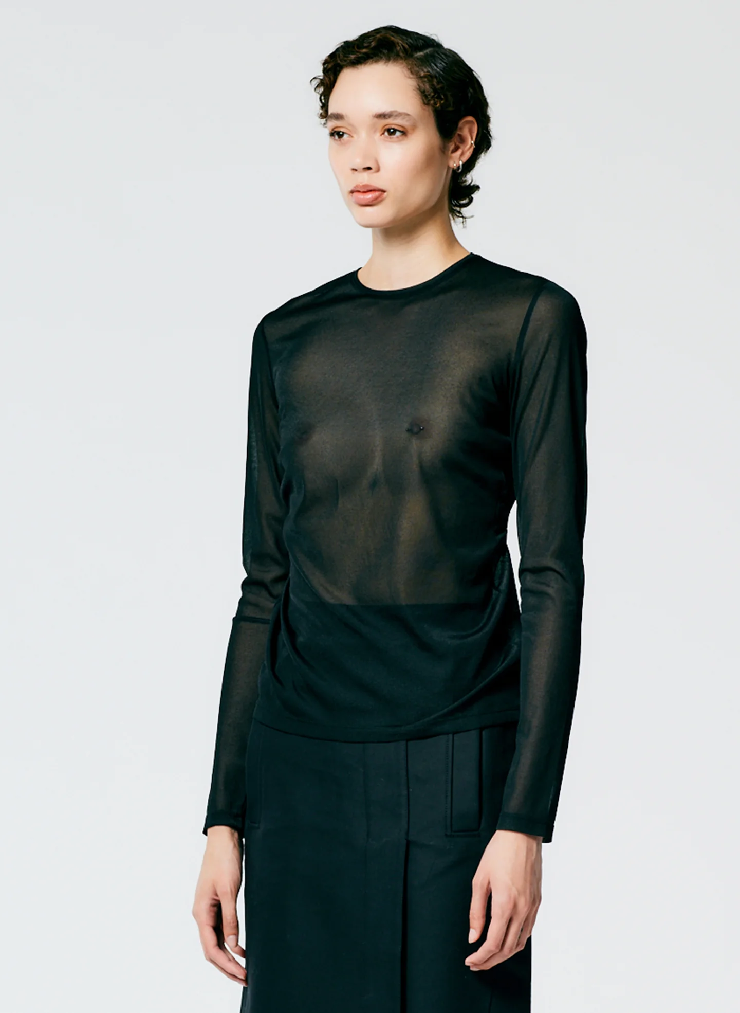 Sheer Gauze Long Sleeve Top With Pintuck Detail - Image 2