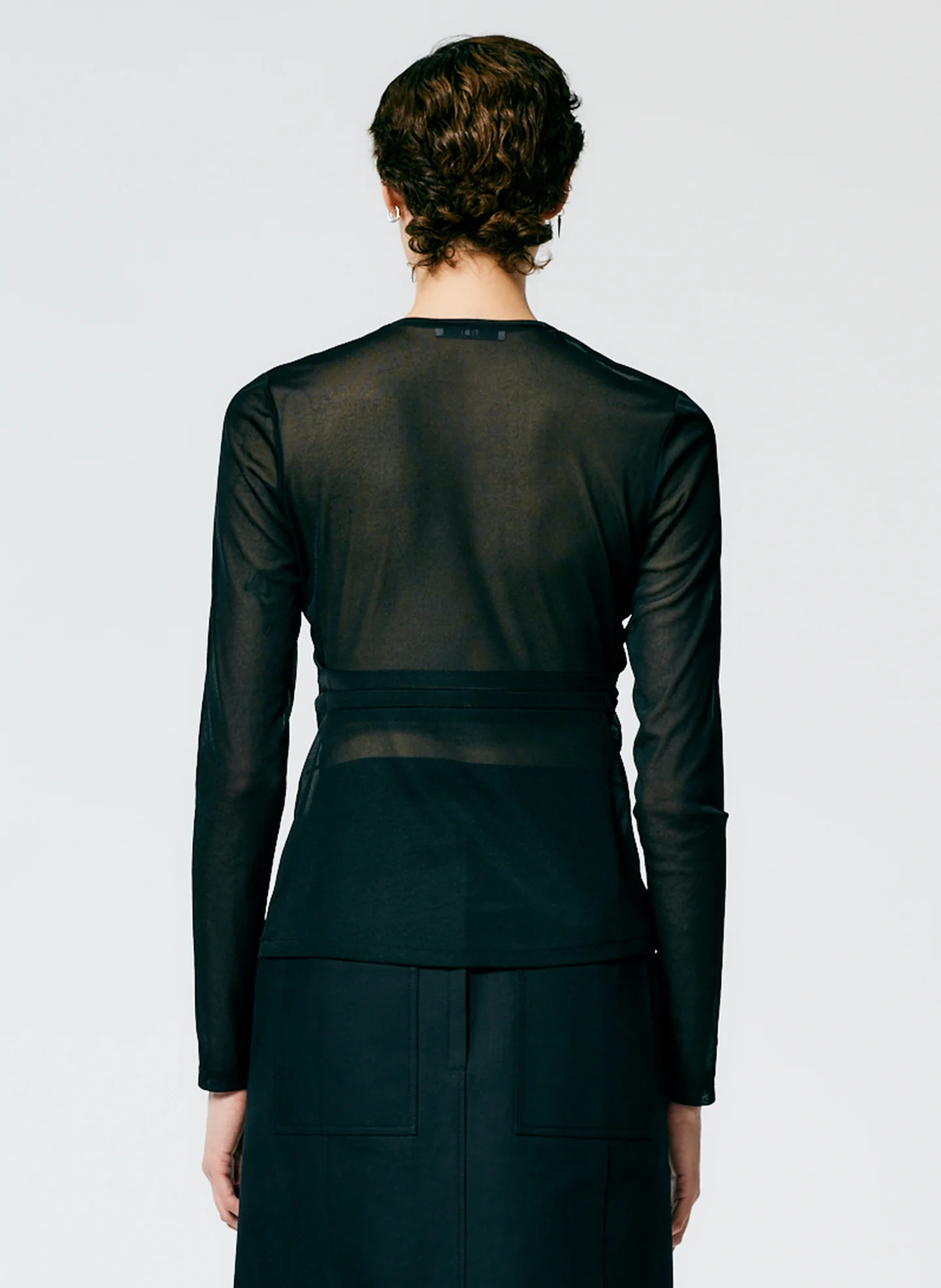 Sheer Gauze Long Sleeve Top With Pintuck Detail - Image 3