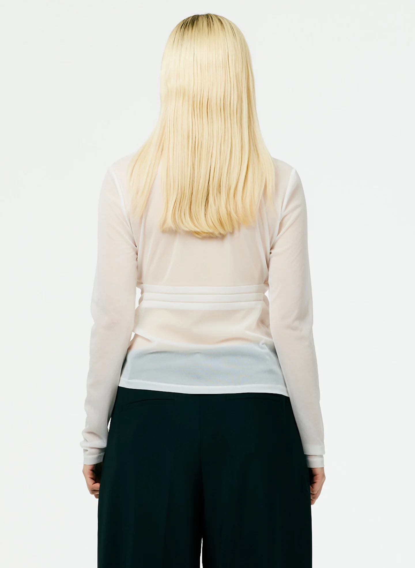 Sheer Gauze Long Sleeve Top With Pintuck Detail - Image 4