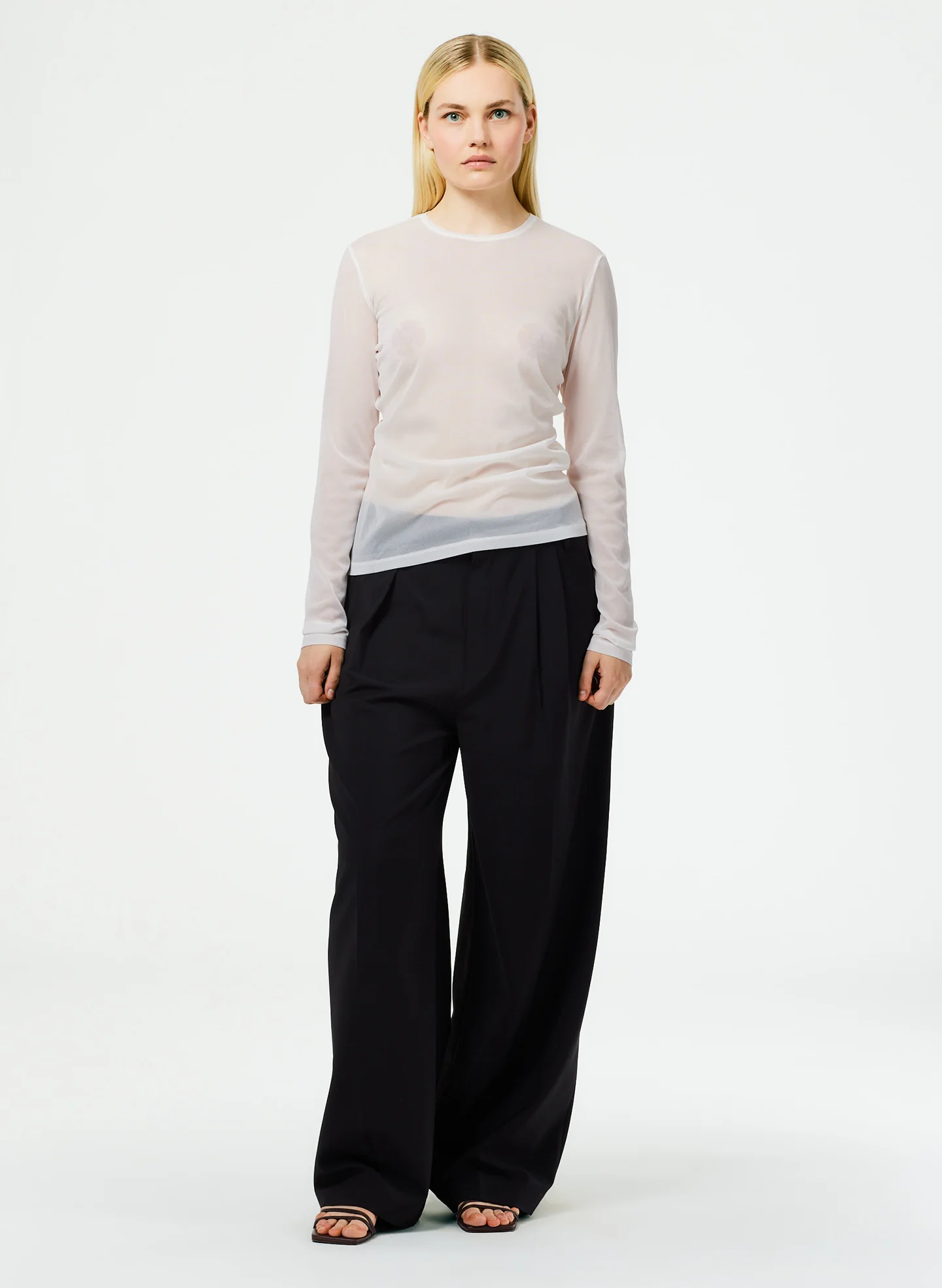 Sheer Gauze Long Sleeve Top With Pintuck Detail - Image 5