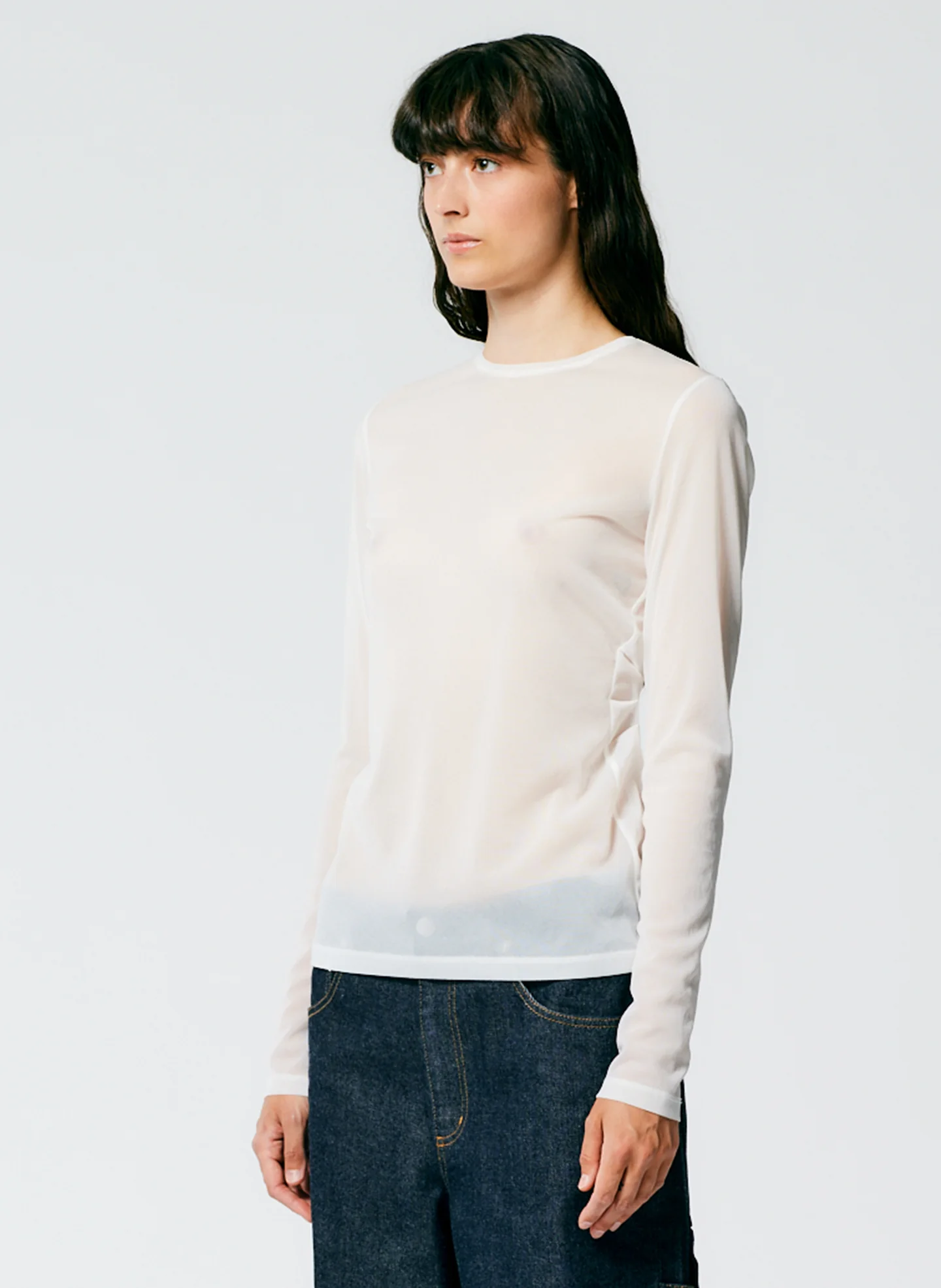 Sheer Gauze Long Sleeve Top With Pintuck Detail - Image 6