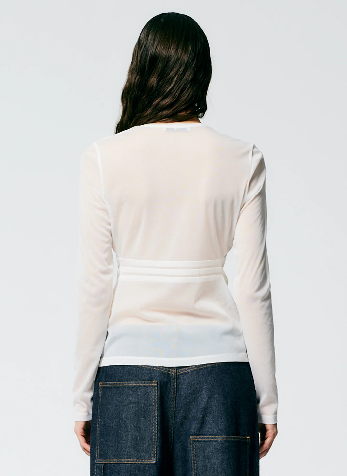 Sheer Gauze Long Sleeve Top With Pintuck Detail - Image 7