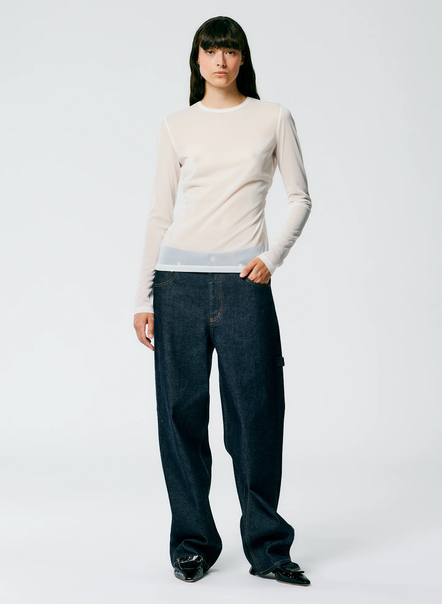 Sheer Gauze Long Sleeve Top With Pintuck Detail - Image 8