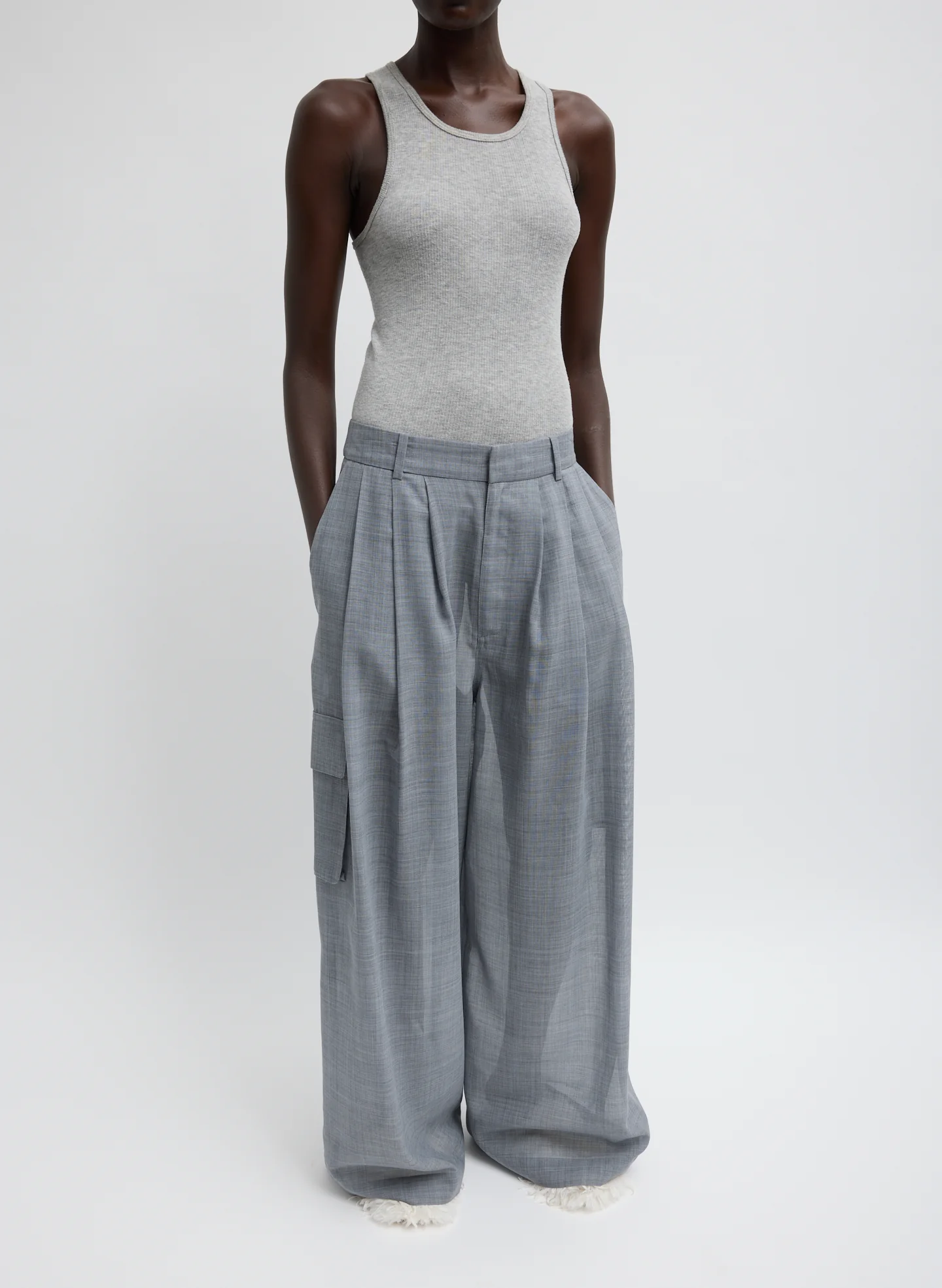 Sheer Wool Gauze Triple Pleat Pant