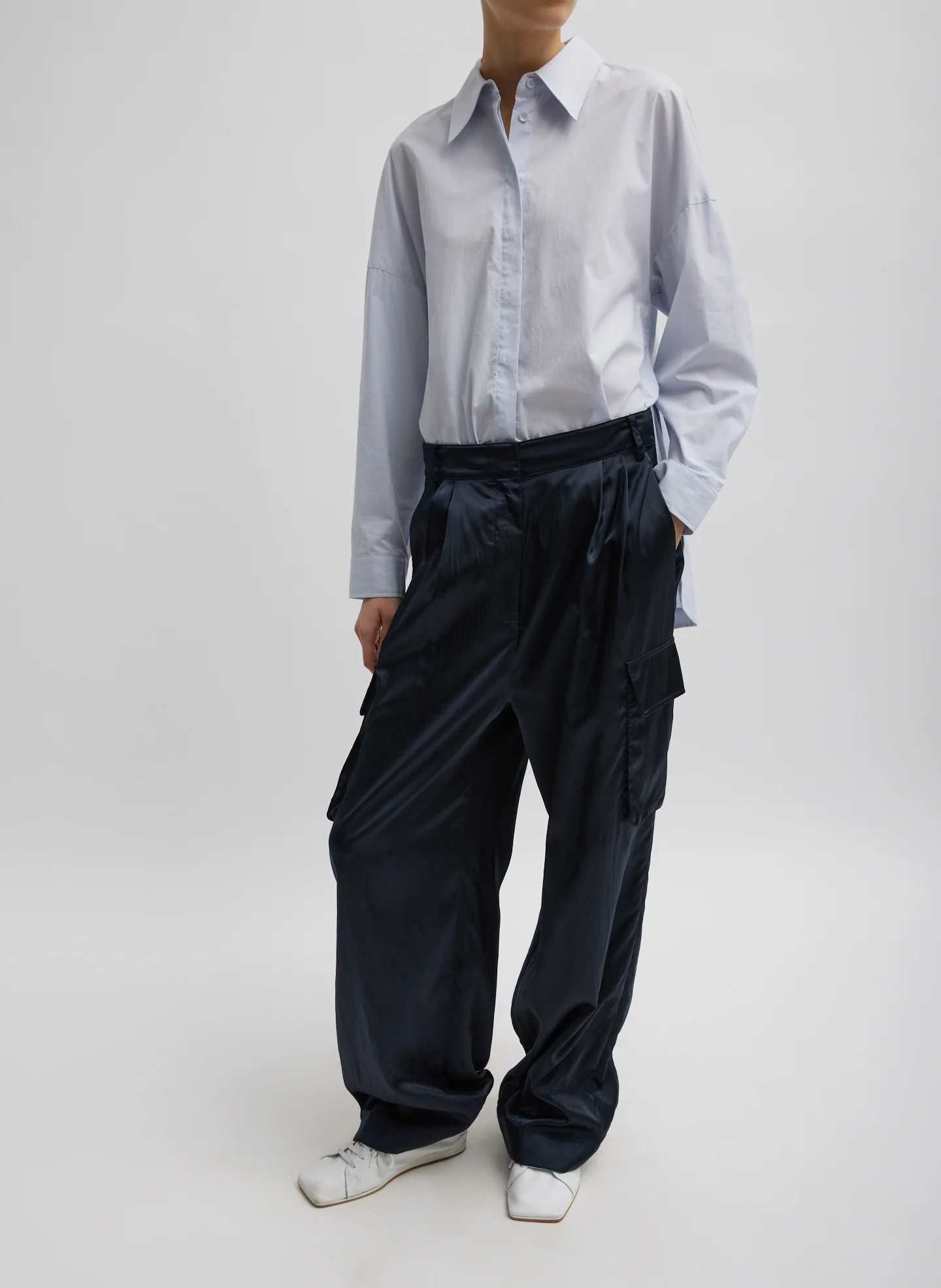 Shiny Nylon Pleated Stella Cargo Pant