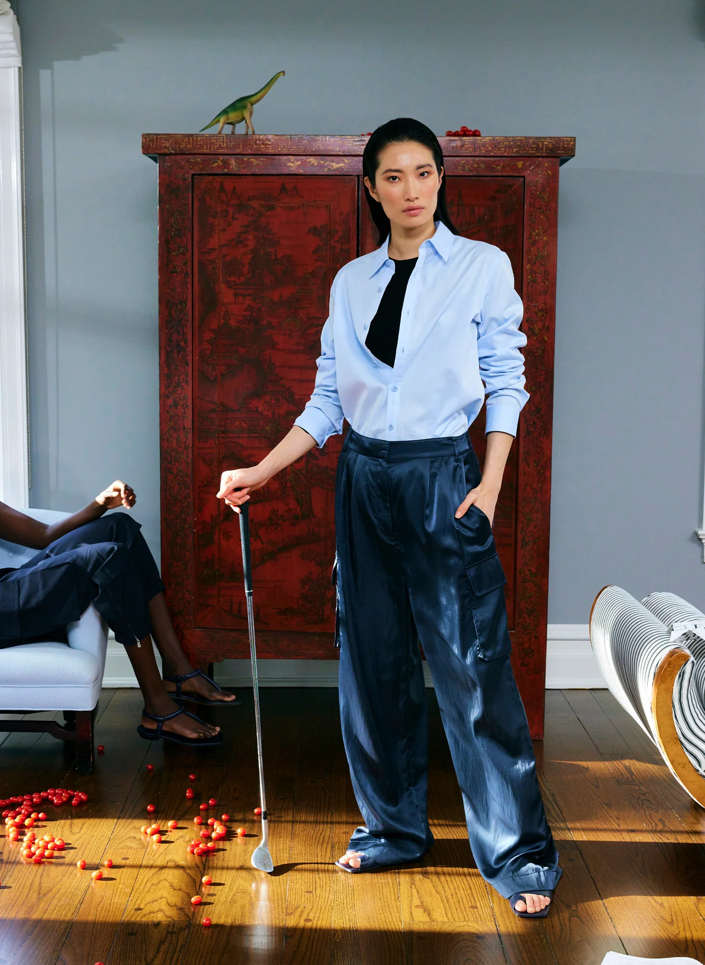 Shiny Nylon Pleated Stella Cargo Pant - Image 2