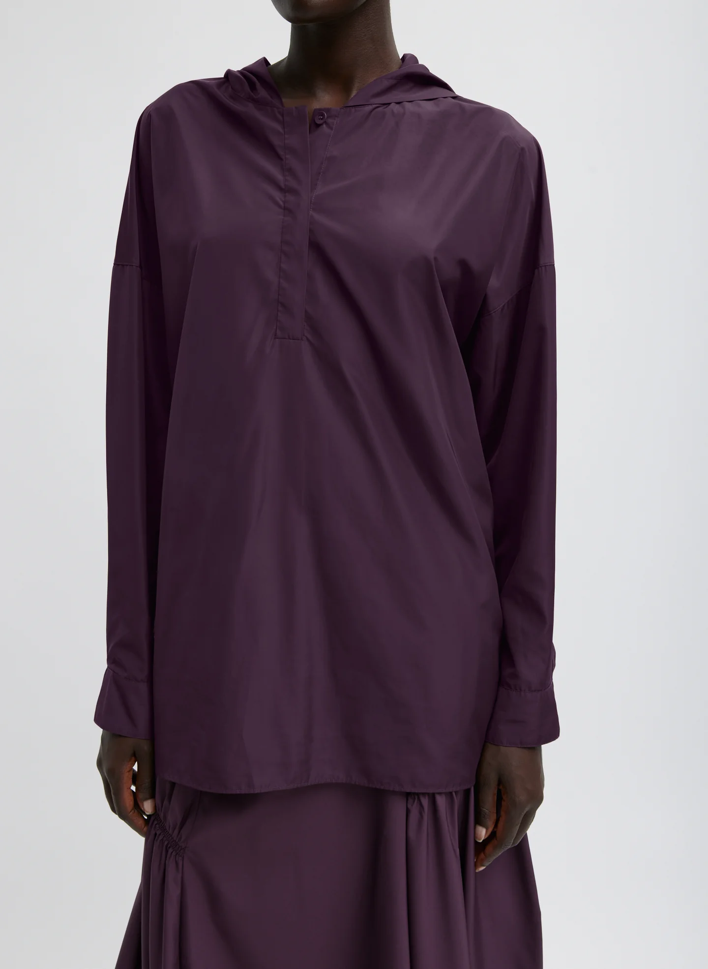 Shirred Nylon Hoodie With Cocoon Back