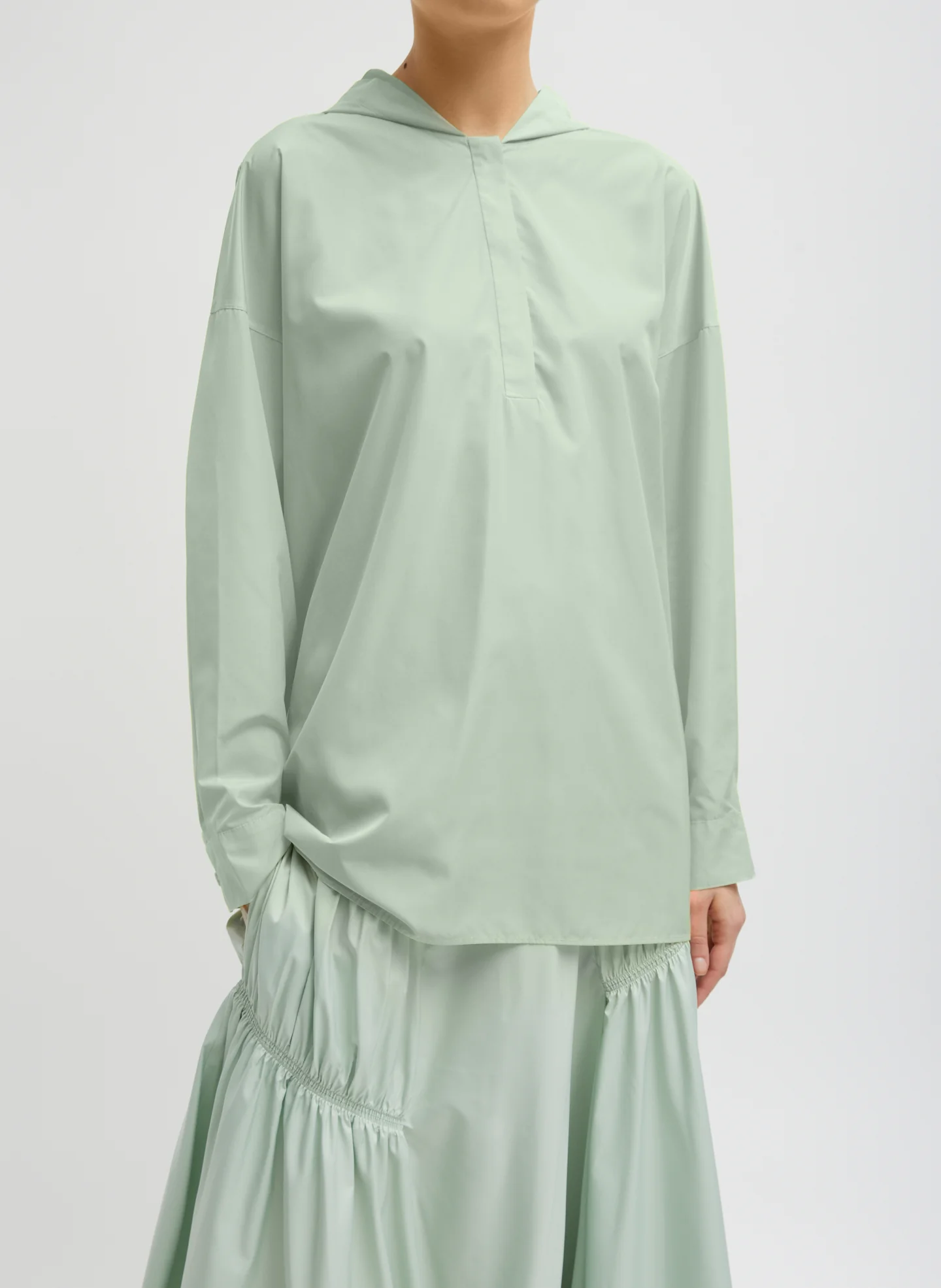 Shirred Nylon Hoodie With Cocoon Back