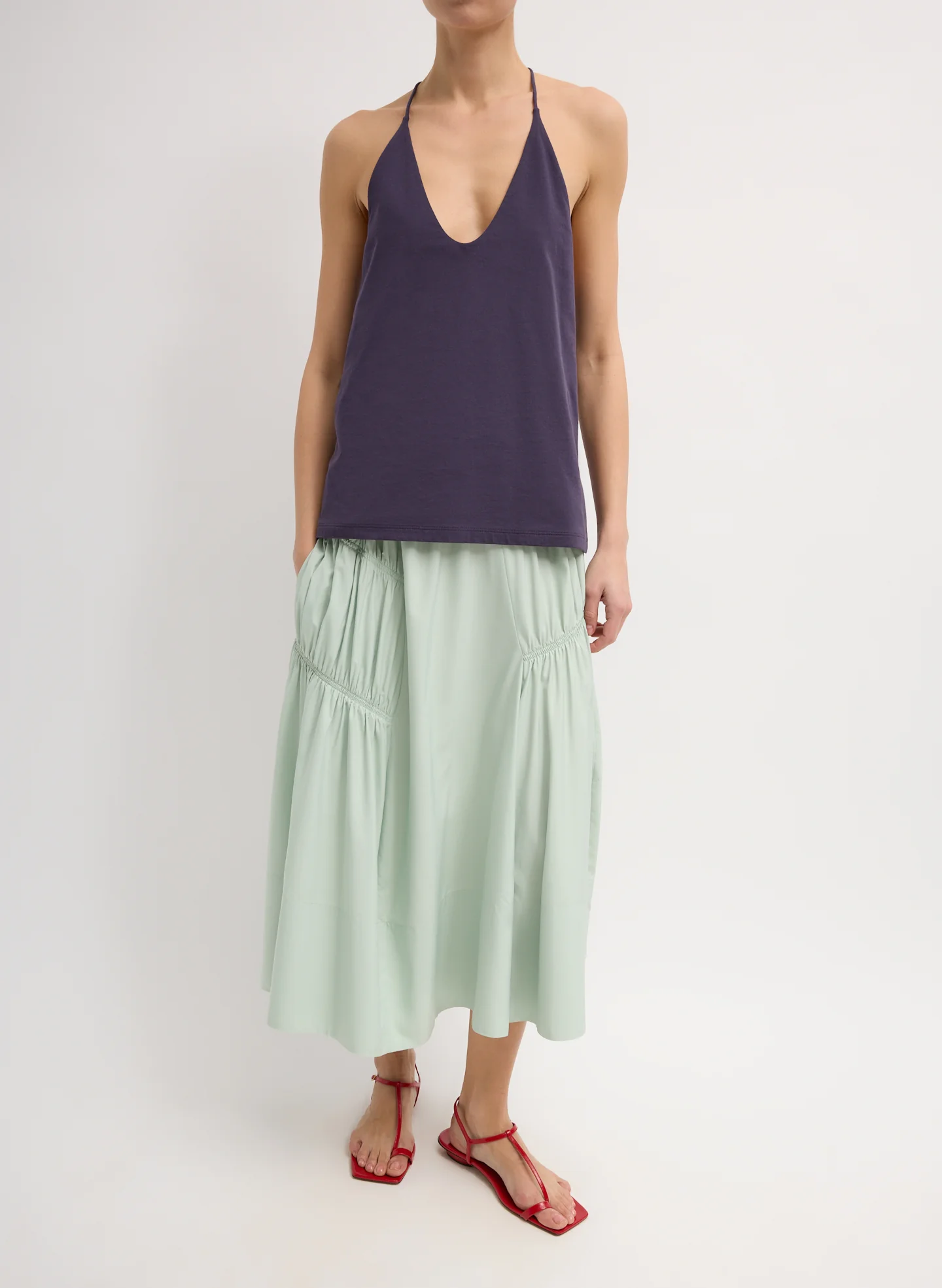 Shirred Nylon Paneled Skirt