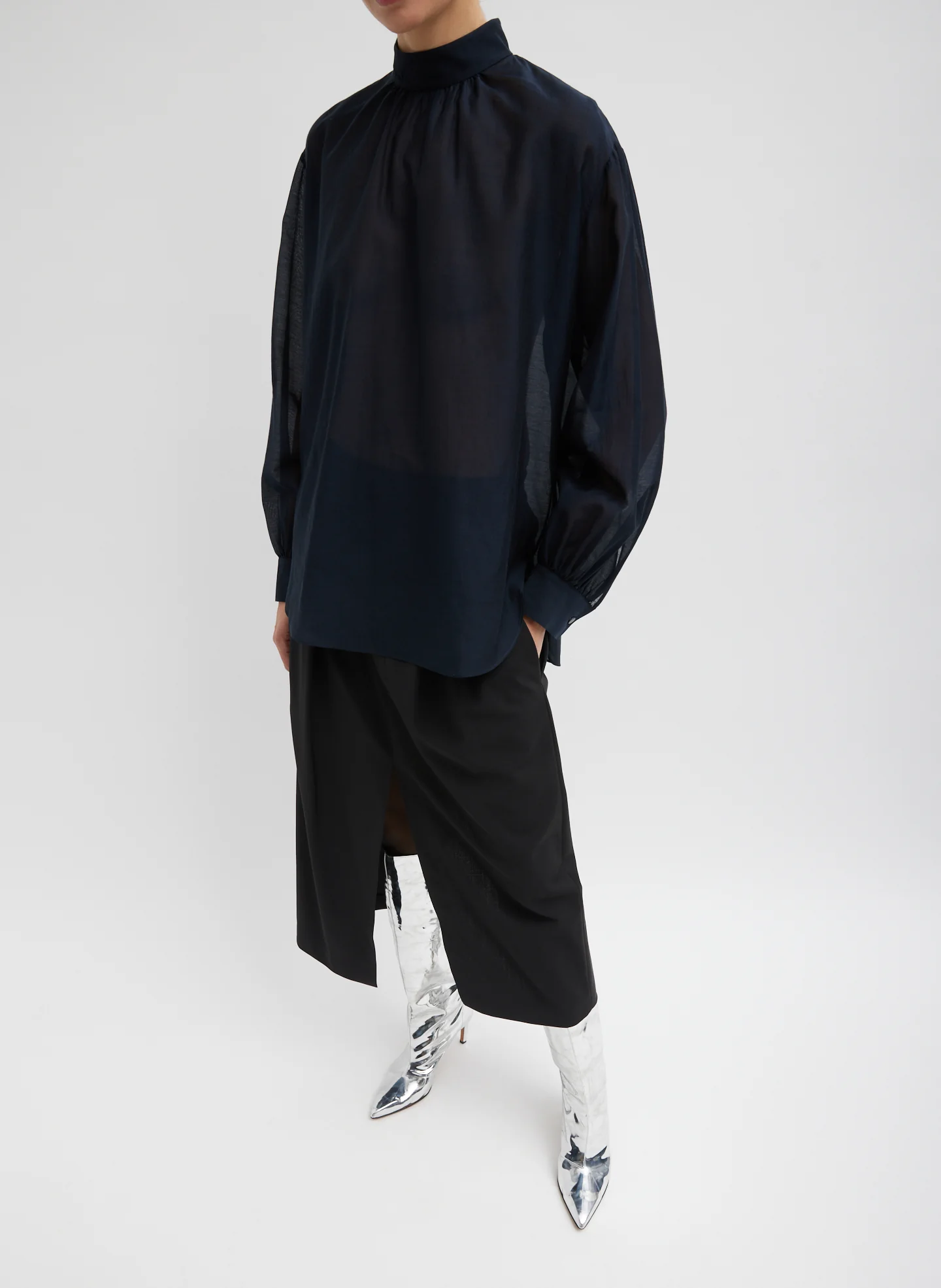 Silk Cotton Shirred Neck Blouse - Image 8