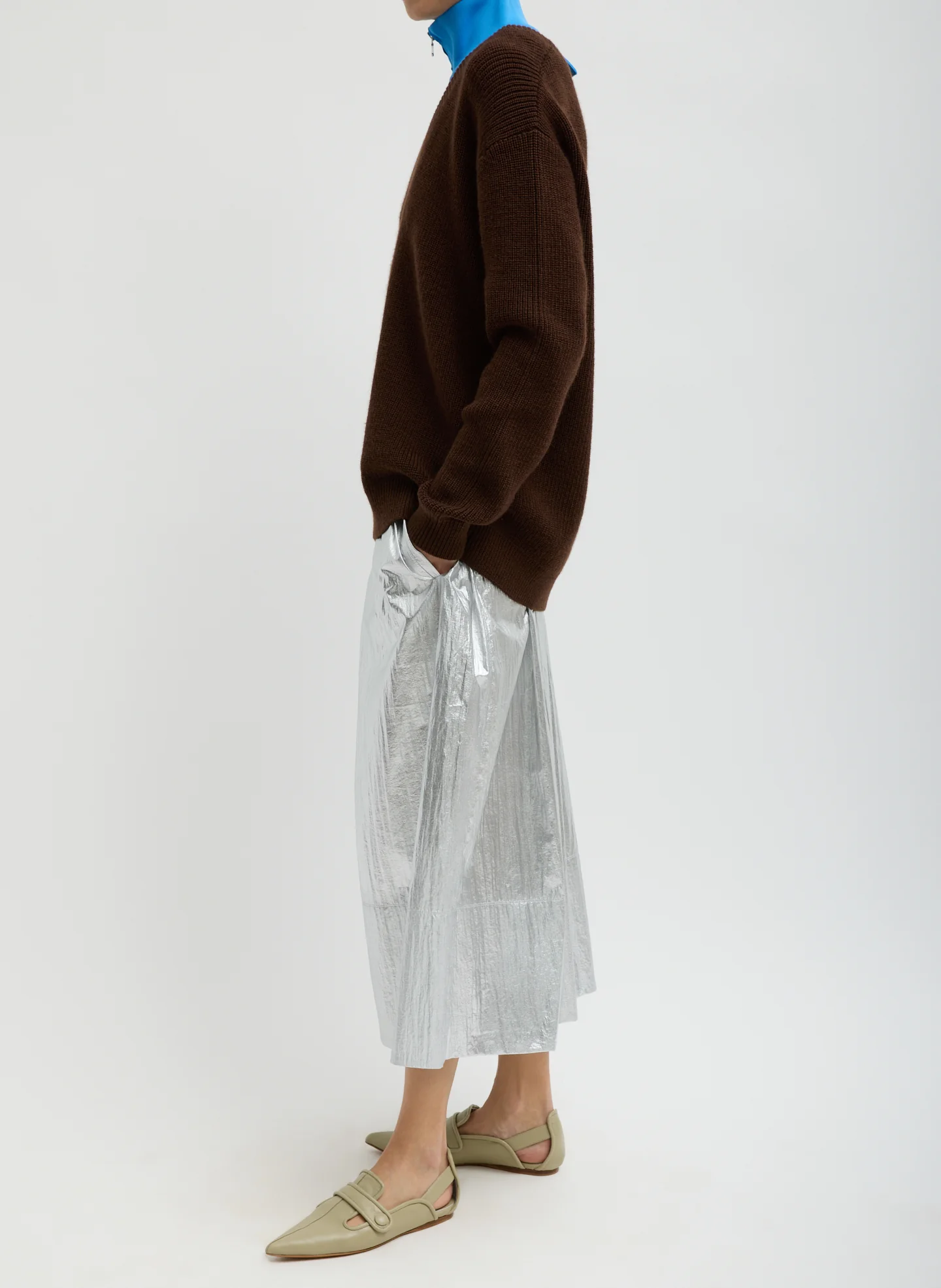 Silver Metallic Nylon Pull On Full Skirt - Image 2