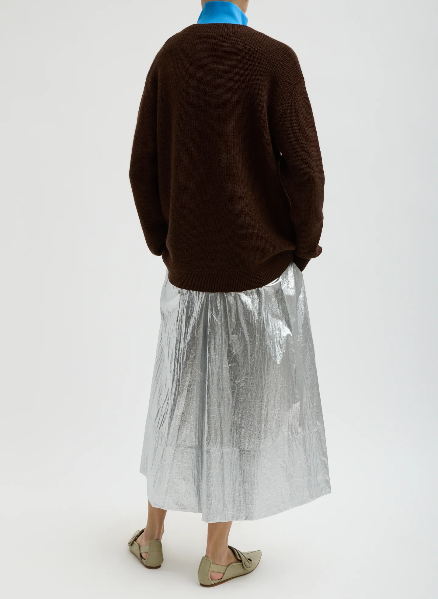 Silver Metallic Nylon Pull On Full Skirt - Image 3