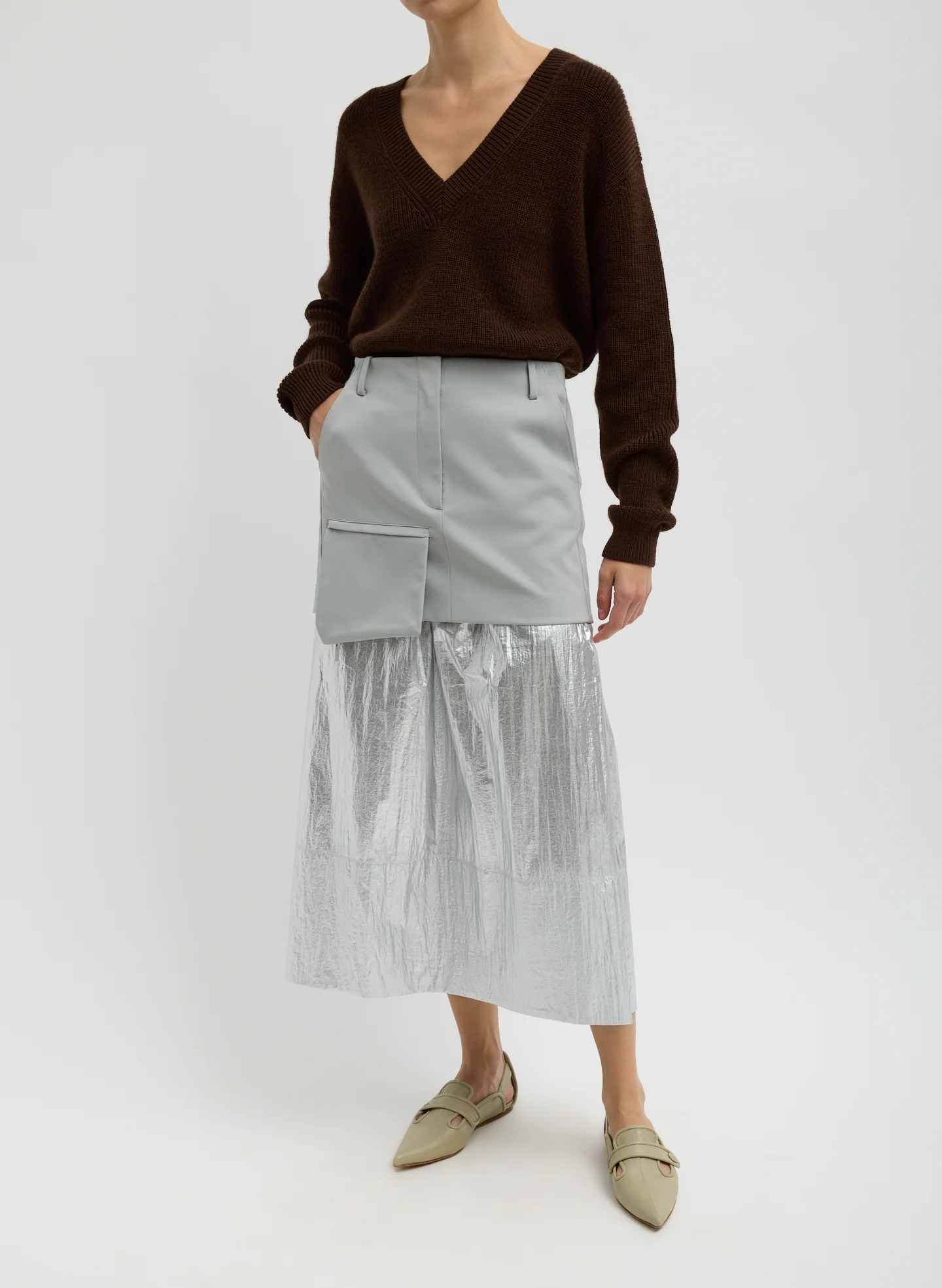 Silver Metallic Nylon Pull On Full Skirt - Image 4