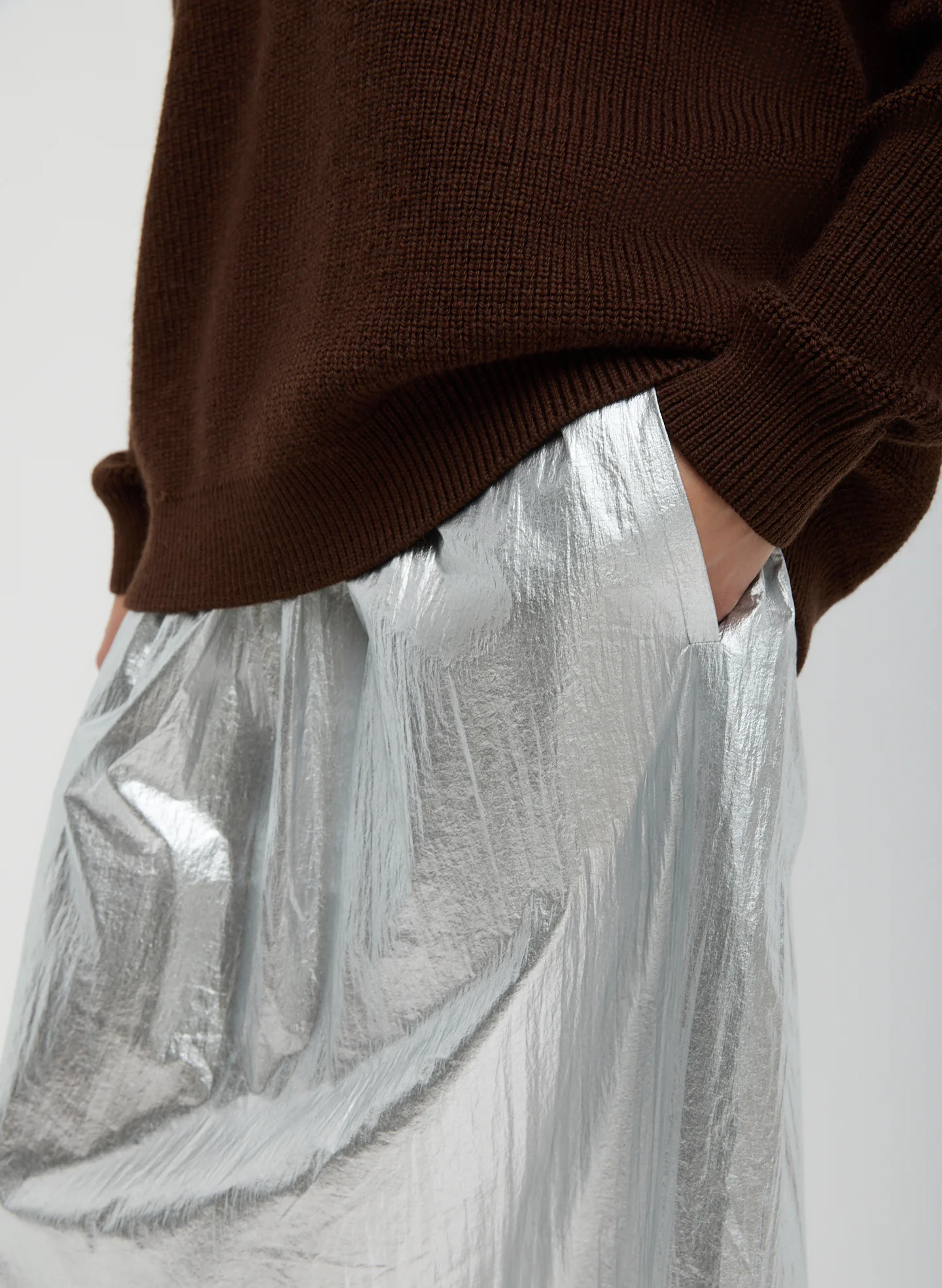 Silver Metallic Nylon Pull On Full Skirt - Image 5