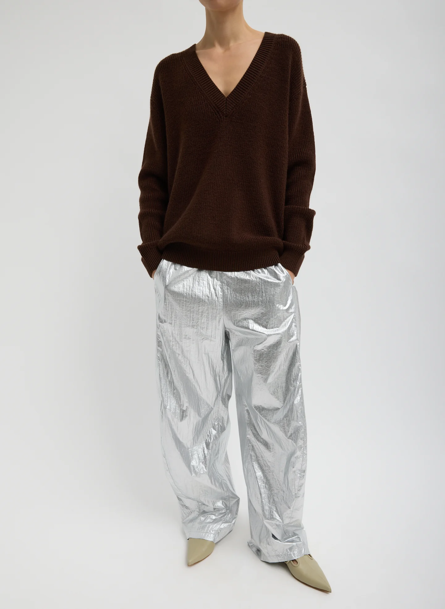 Silver Metallic Nylon Winslow Pant