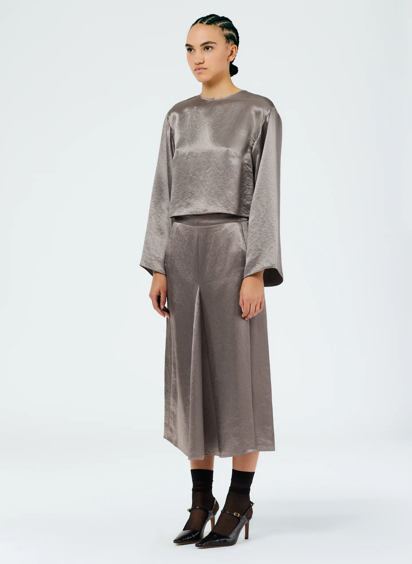 Sion Satin Godet Midi Skirt - Image 2