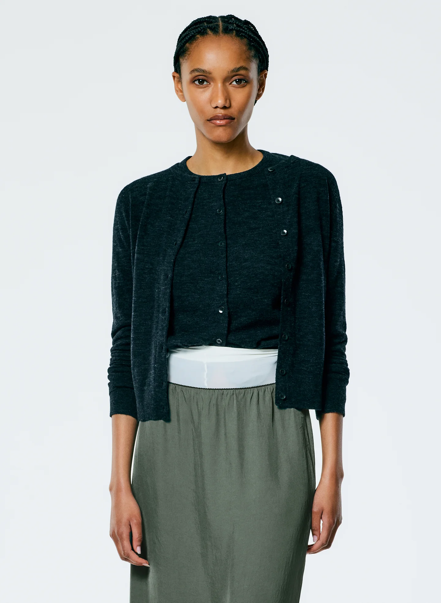 Skinlike Mercerized Wool Shrunken Cardigan - Image 3