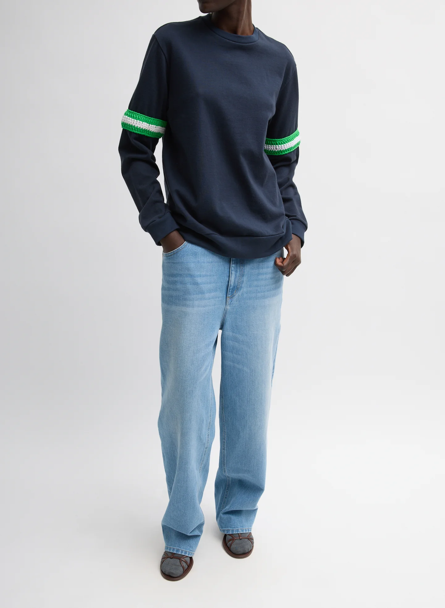 Sport Knit Crewneck T-Shirt With Crochet Trim